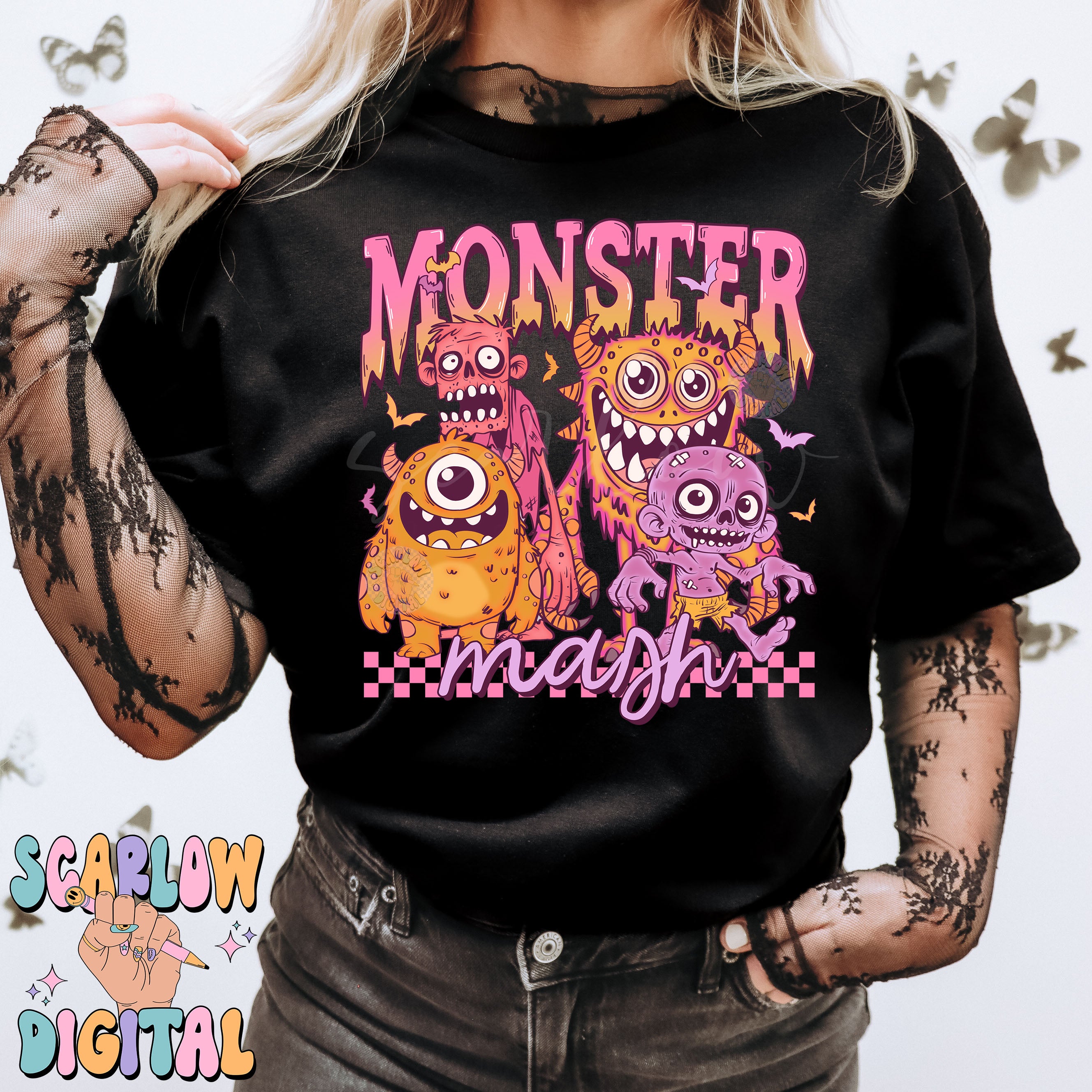 Monsters PNG Digital Design Download, Halloween png, girl png designs, spooky season png, retro halloween png, zombies png, scary png design 3