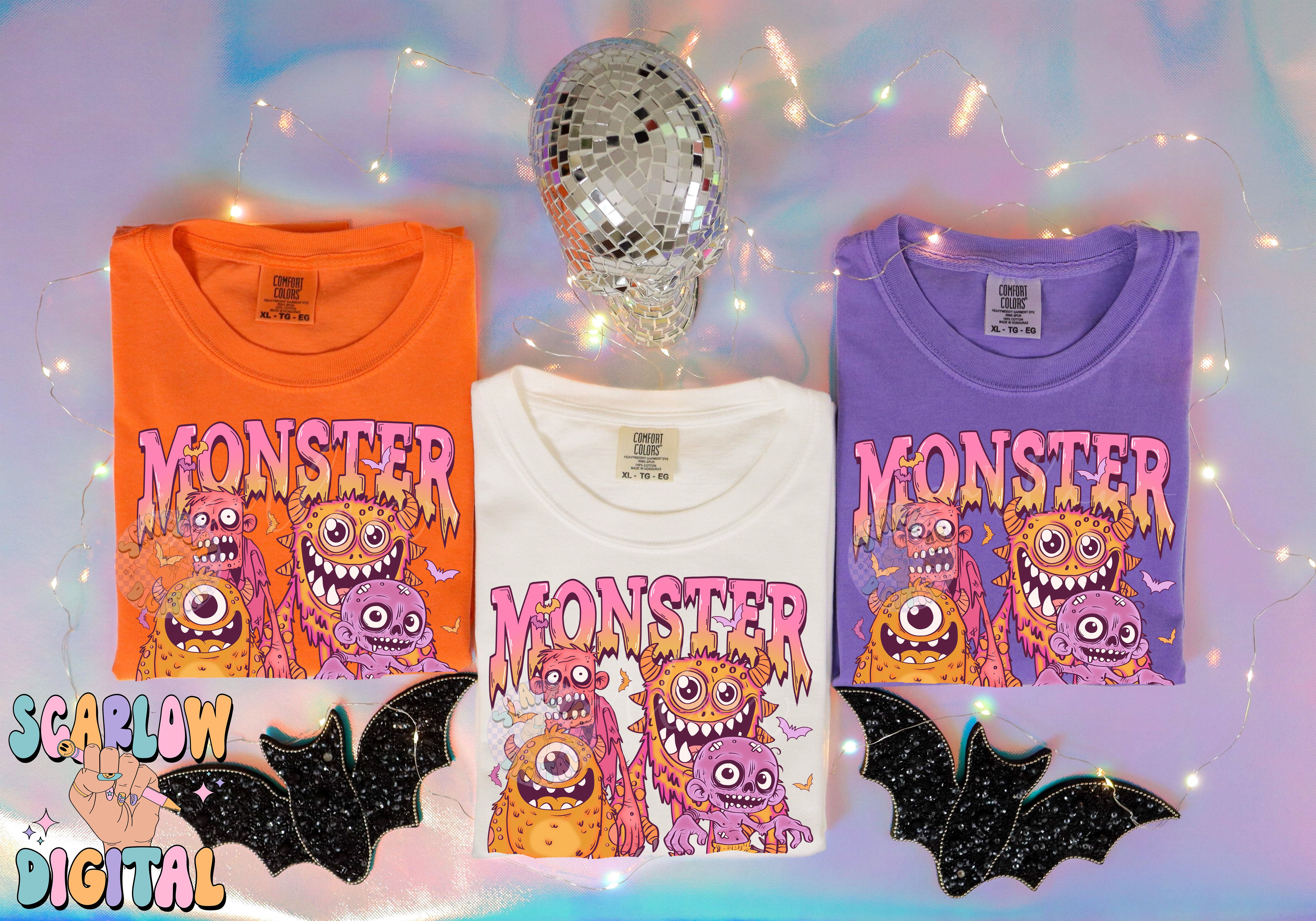 Monsters PNG Digital Design Download, Halloween png, girl png designs, spooky season png, retro halloween png, zombies png, scary png design 4
