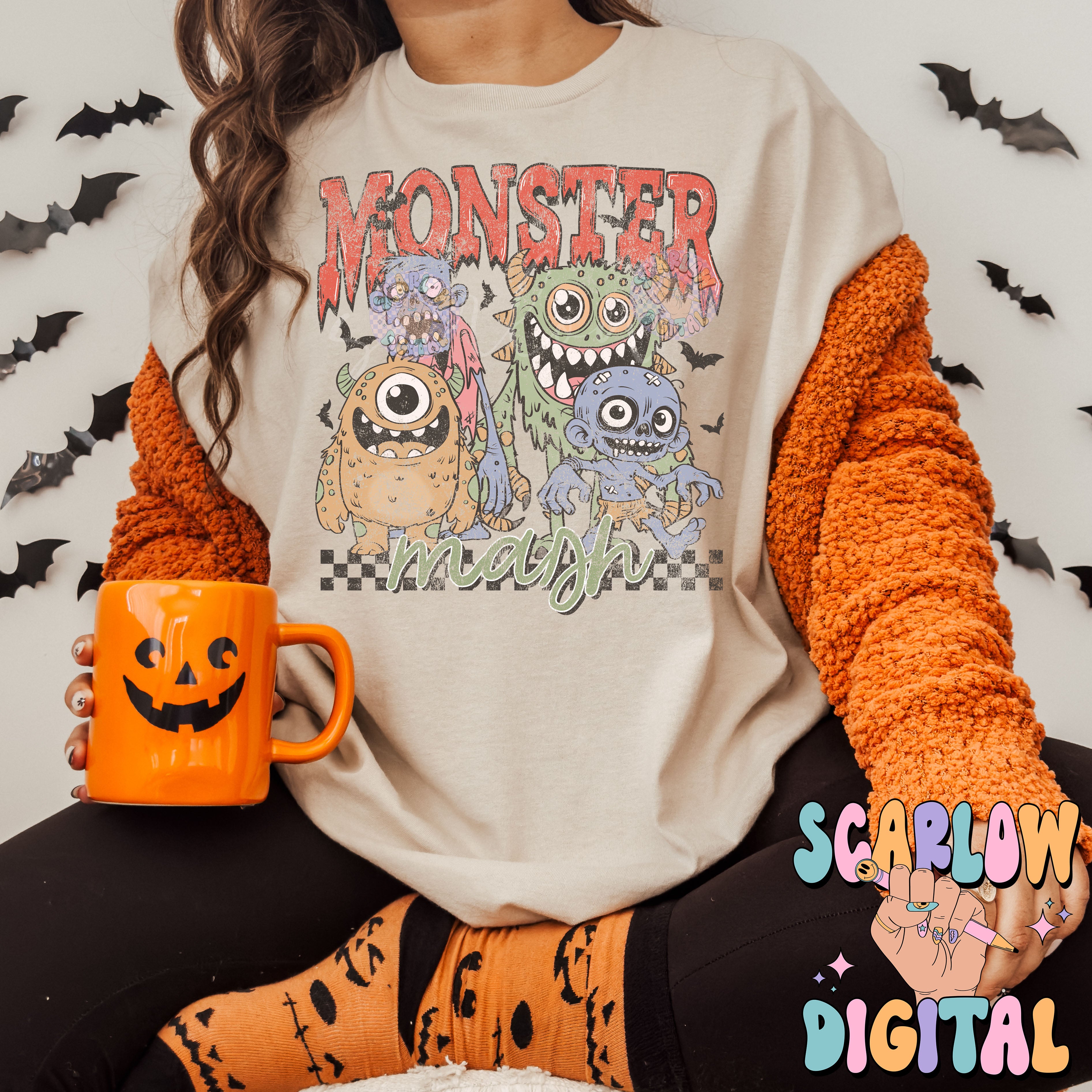 Monsters PNG Digital Design Download, Halloween png, vintage png designs, spooky season png, retro halloween png, zombies png, grunge png 2
