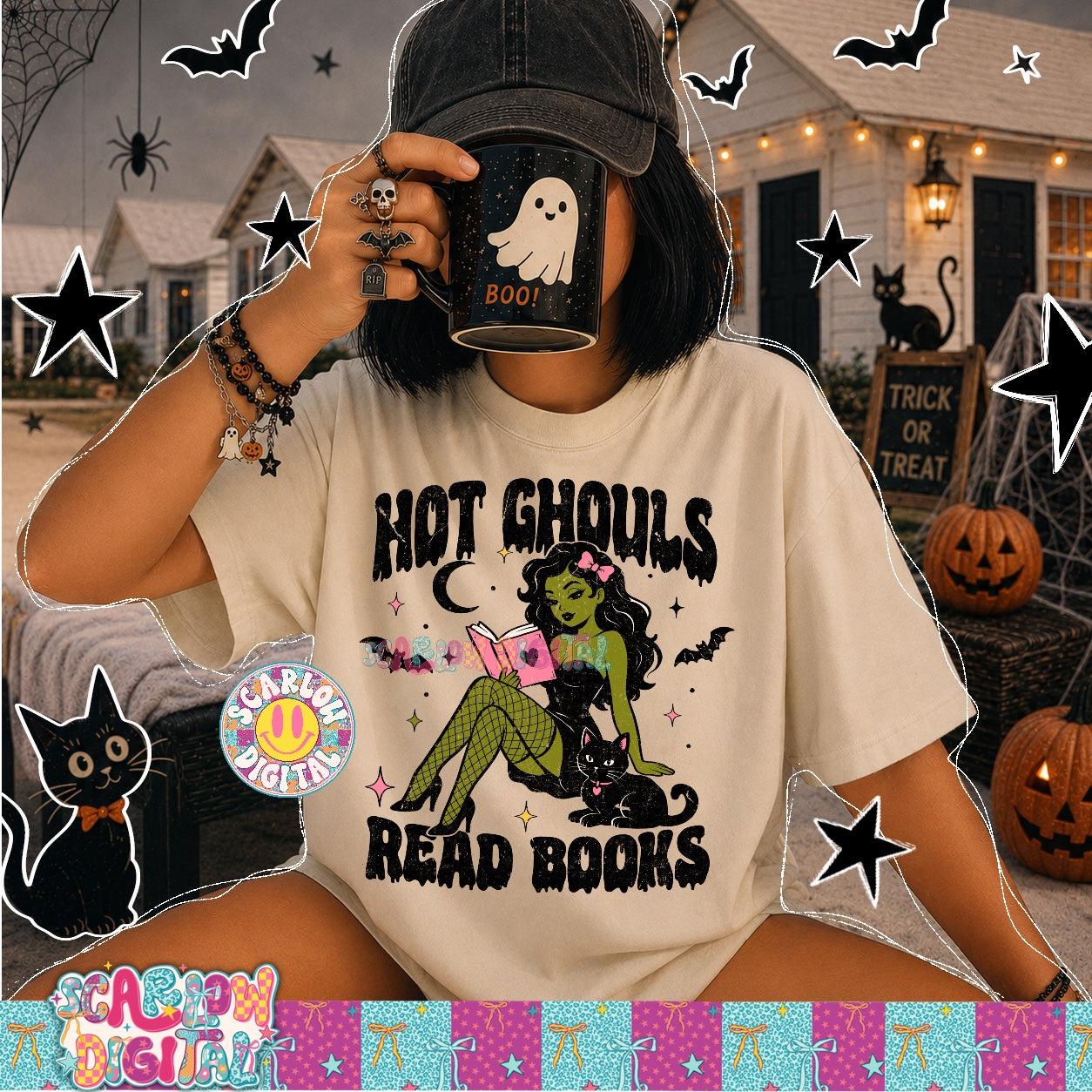 Hot Ghouls Read Books PNG Digital Design 2