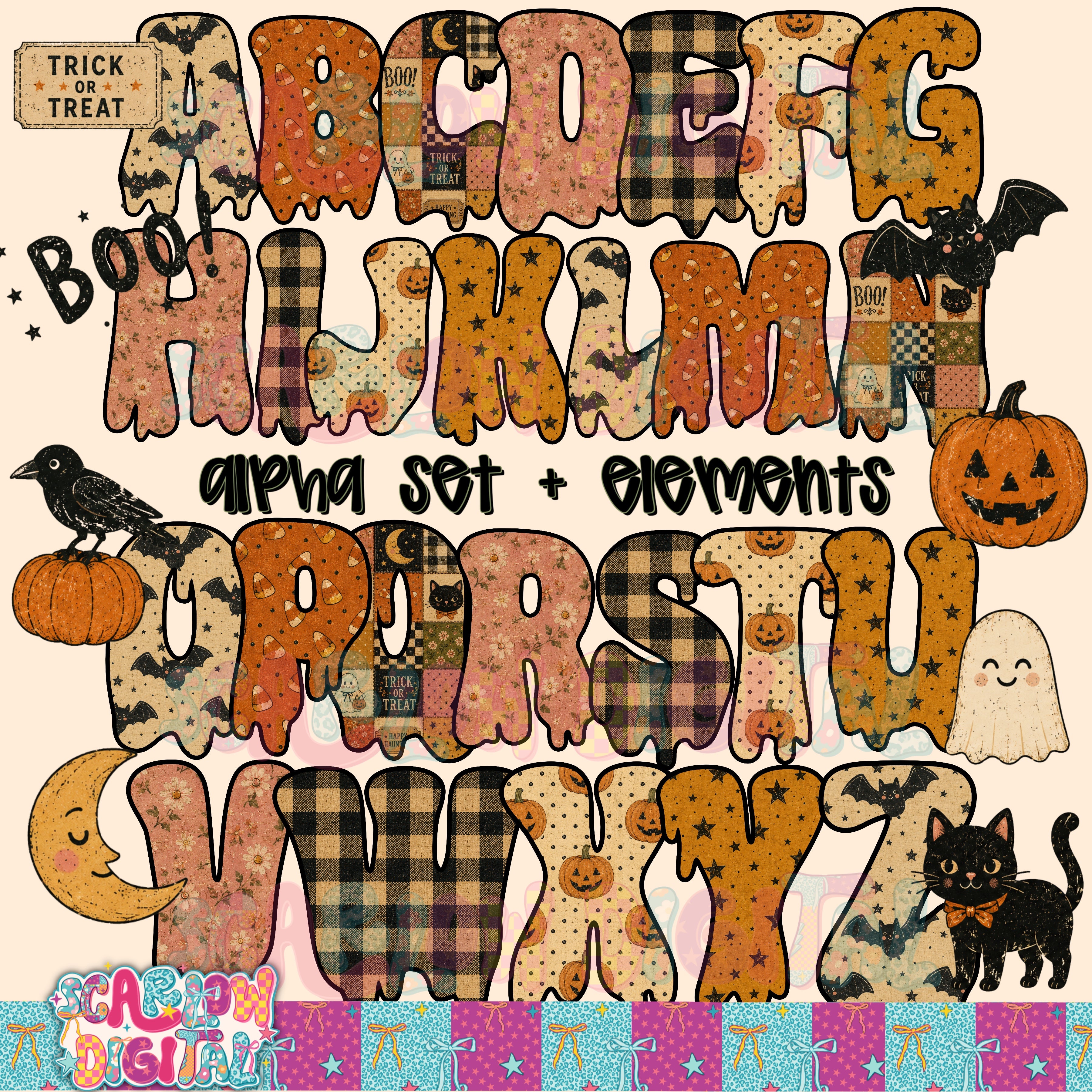 Vintage Halloween Alpha Set Digital Design