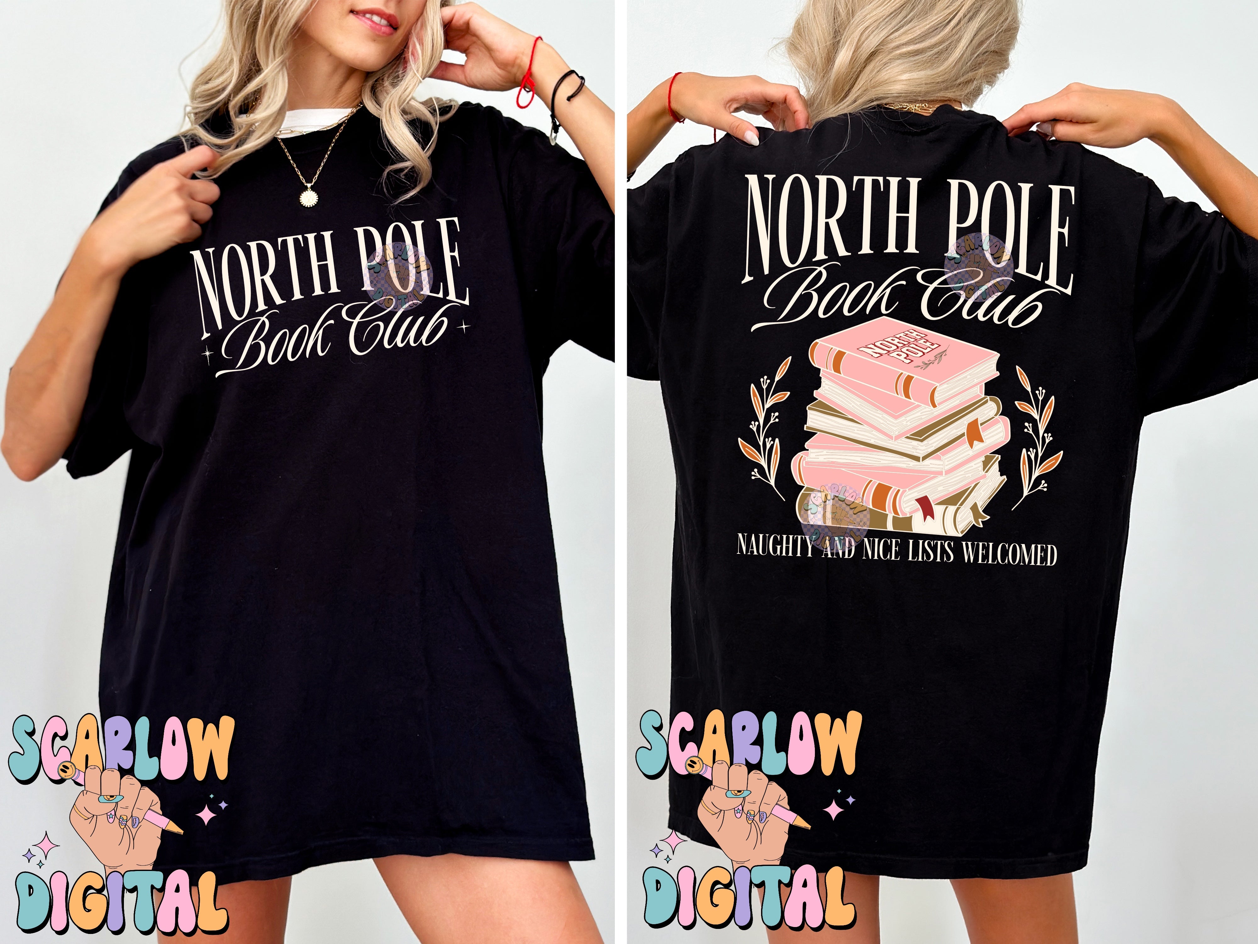 North Pole Book Club Front and Back PNG Digital Design Download, christmas png, reading png, book lover png, trendy christmas designs, whimsical christmas 4