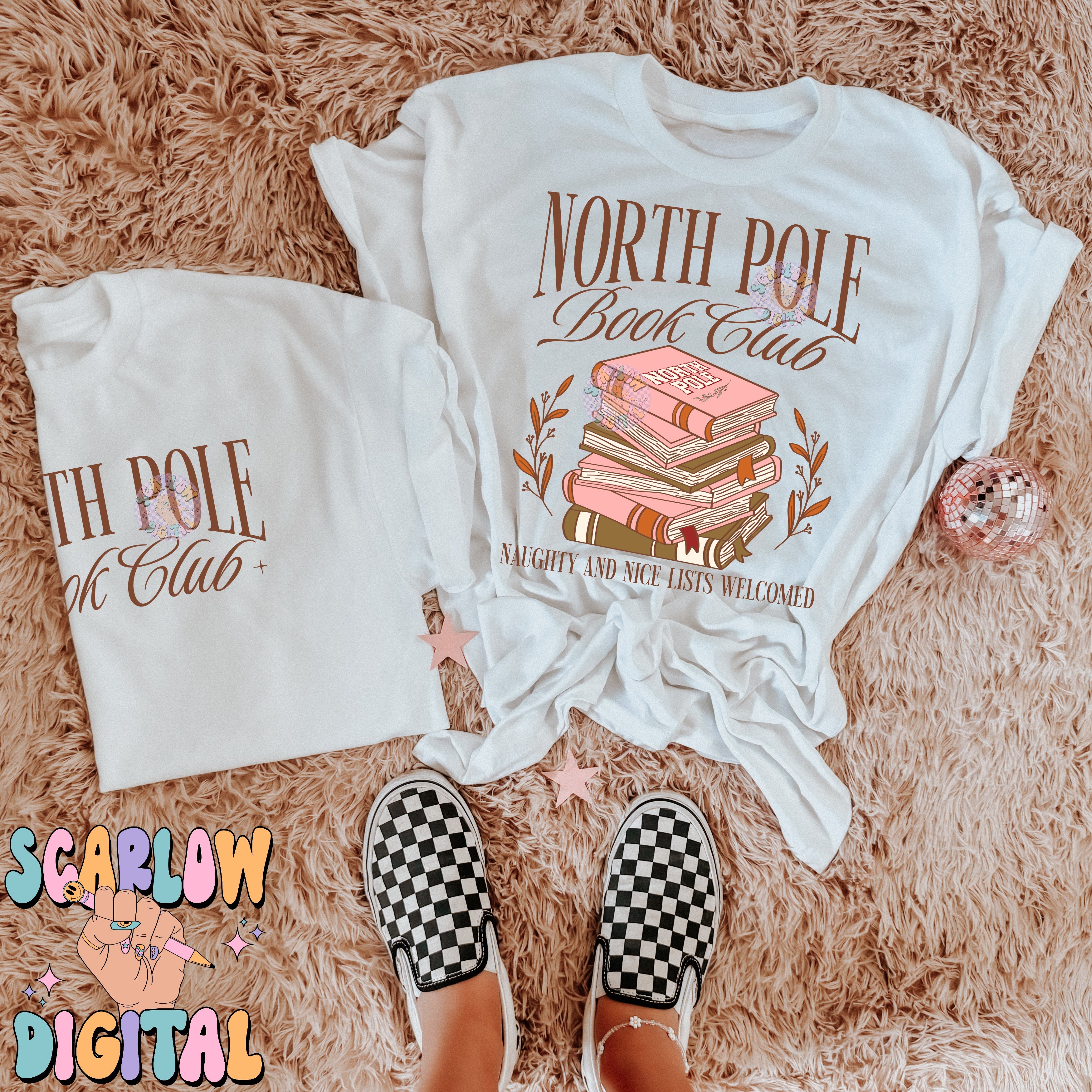 North Pole Book Club Front and Back PNG Digital Design Download, christmas png, reading png, book lover png, trendy christmas designs, whimsical christmas 5