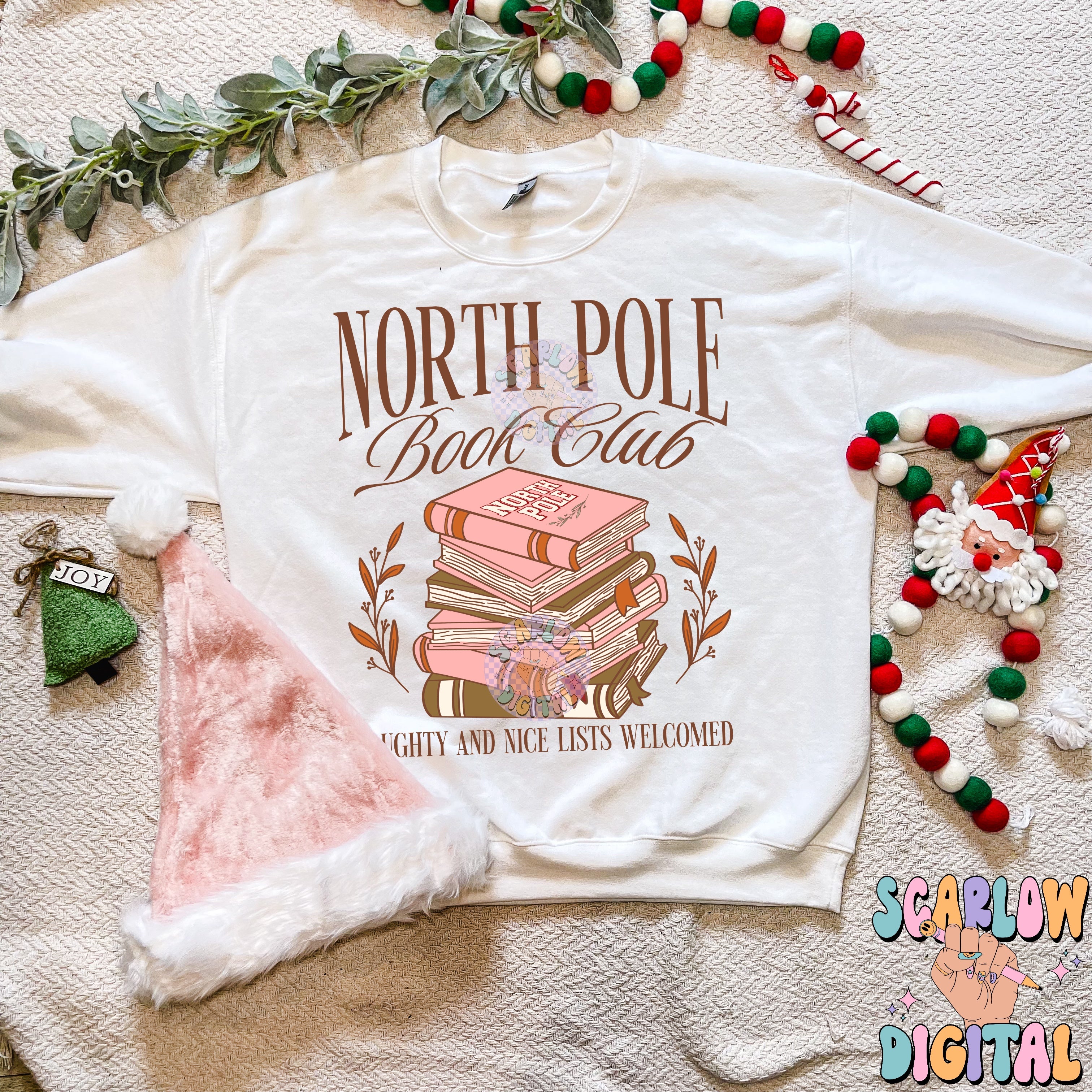North Pole Book Club PNG Digital Design Download, christmas png, reading png, book lover png, trendy christmas designs, whimsical christmas 2