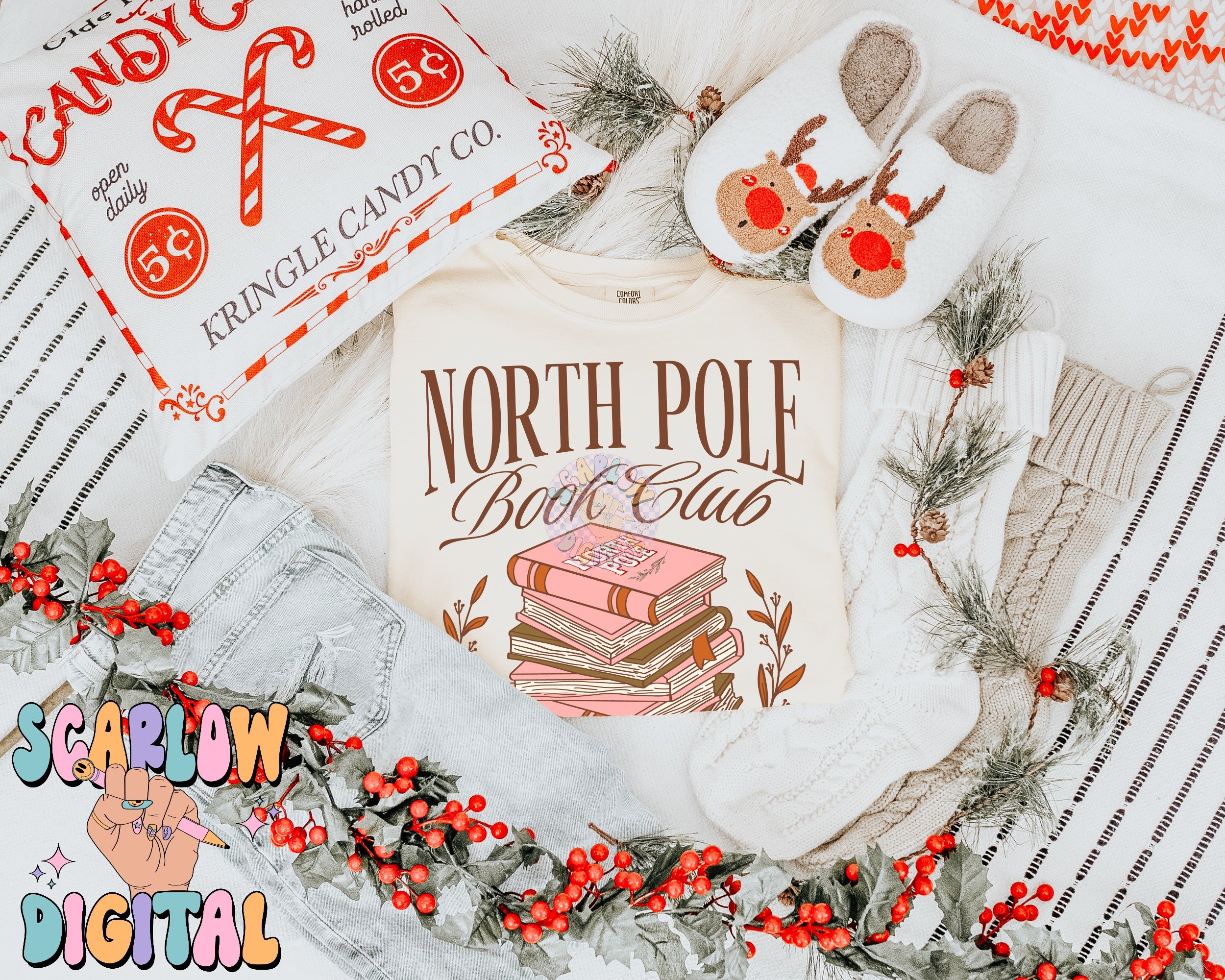 North Pole Book Club PNG Digital Design Download, christmas png, reading png, book lover png, trendy christmas designs, whimsical christmas 4