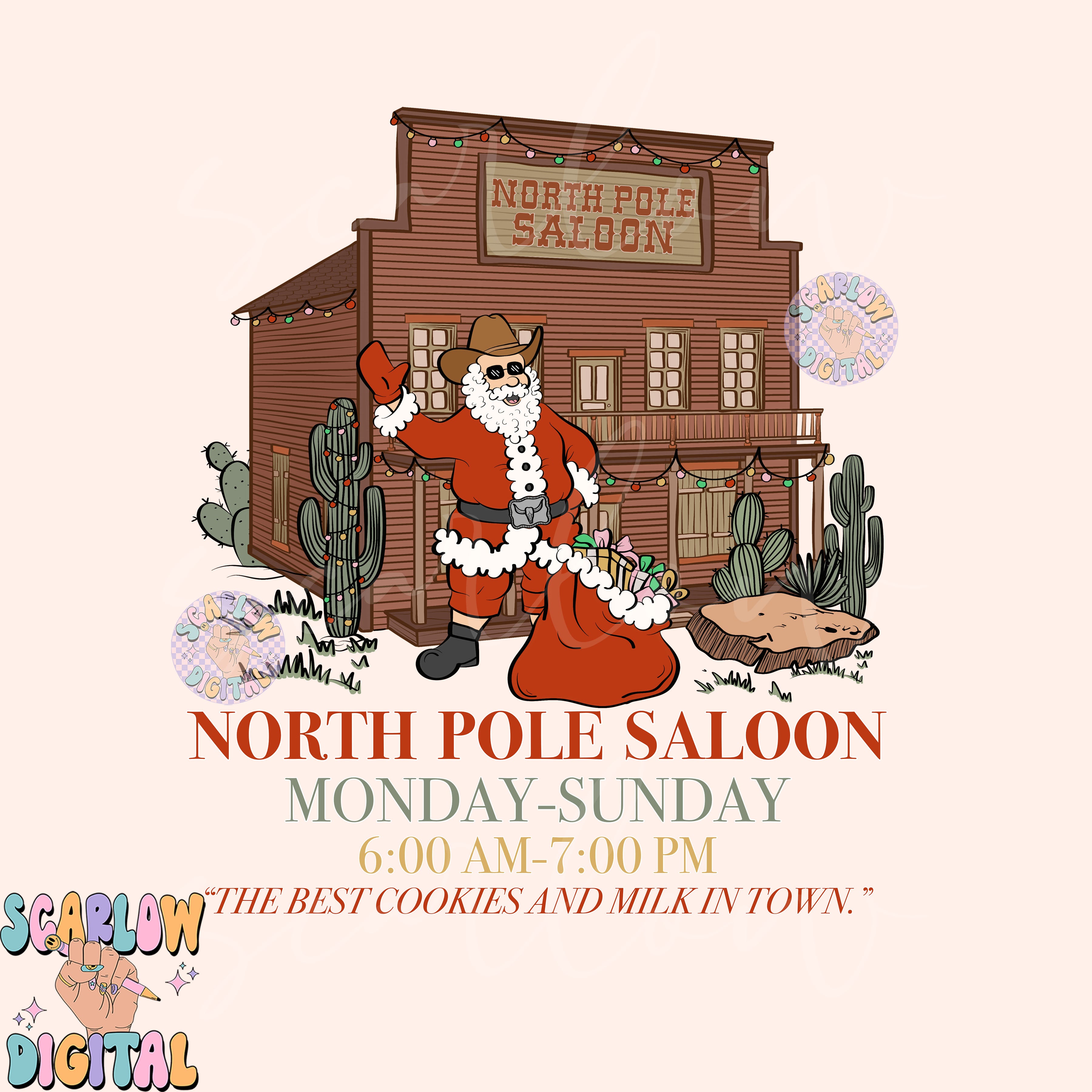 North Pole Saloon PNG Front and Back Bundle-Christmas Sublimation Digital Design Download-western christmas png, country santa claus png 2