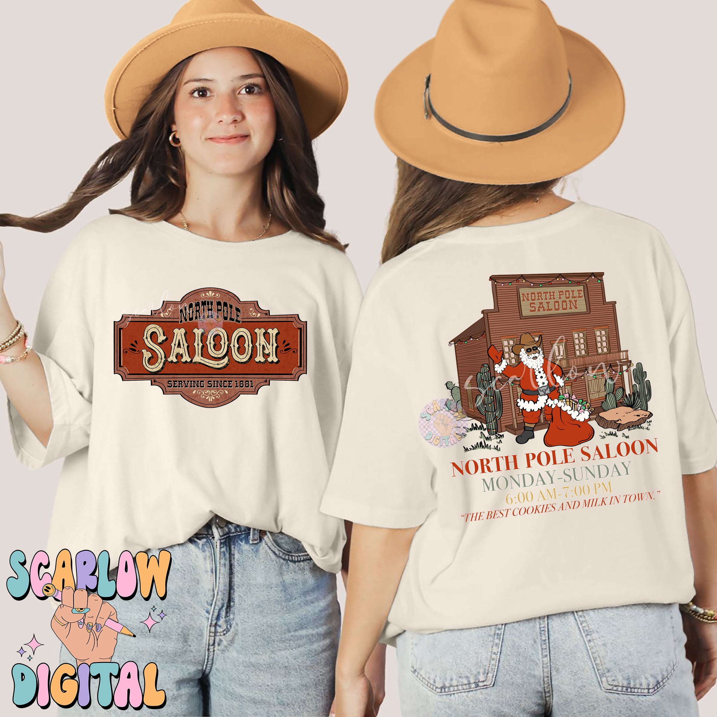 North Pole Saloon PNG Front and Back Bundle-Christmas Sublimation Digital Design Download-western christmas png, country santa claus png 4