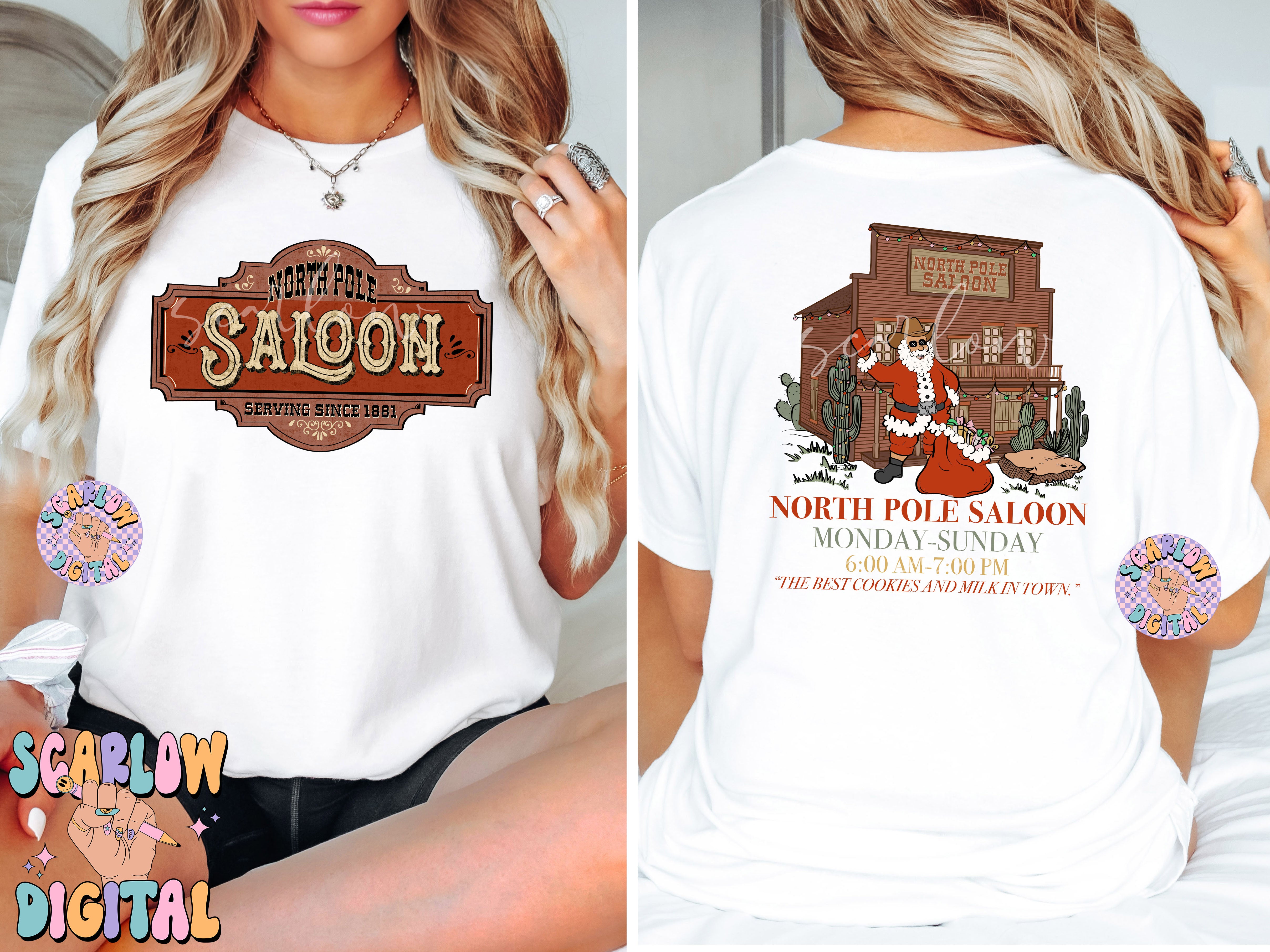 North Pole Saloon PNG Front and Back Bundle-Christmas Sublimation Digital Design Download-western christmas png, country santa claus png 5
