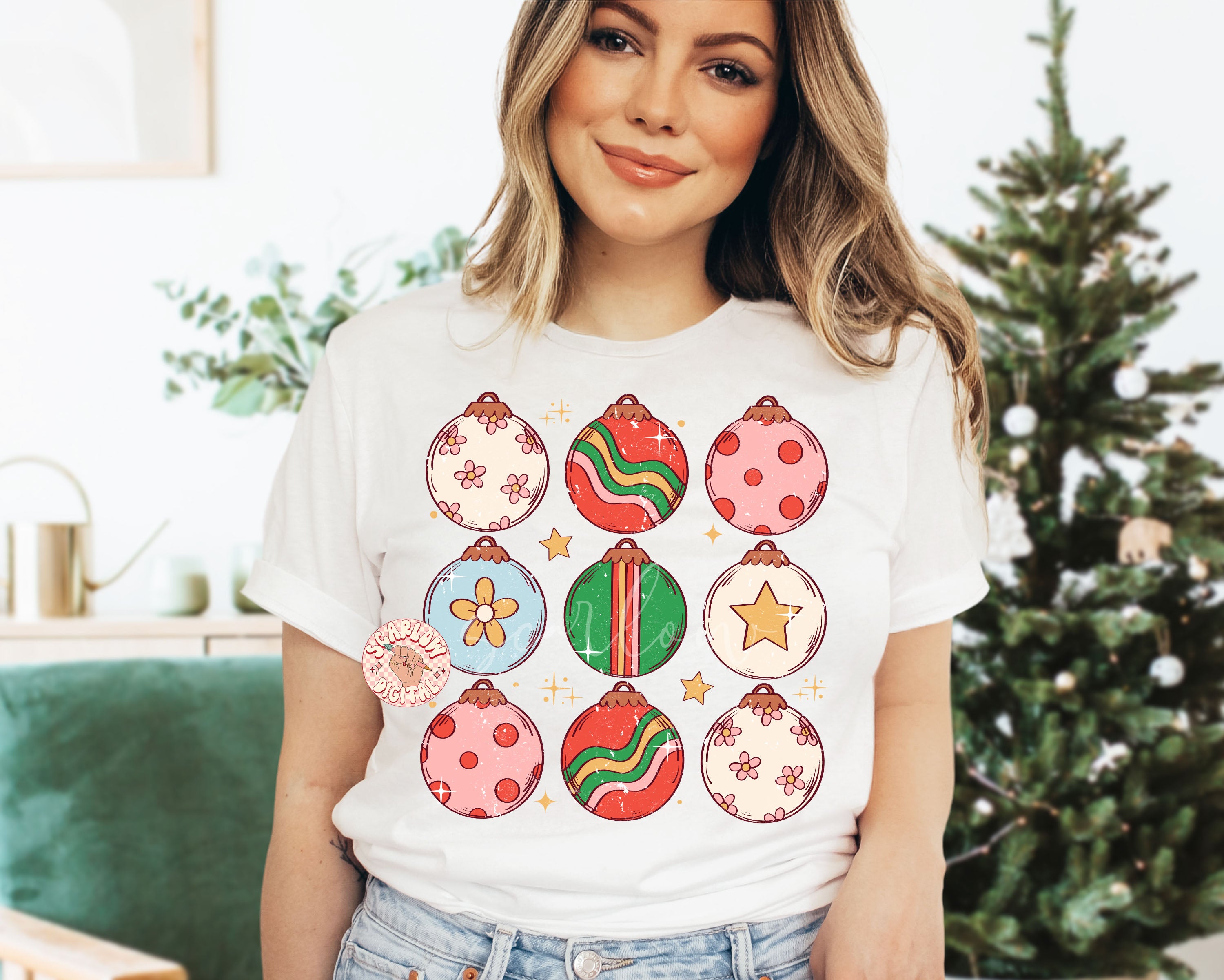 Ornaments PNG-Christmas Sublimation Digital Design Download-floral christmas png, girly christmas png, boho christmas png, flowers png 2