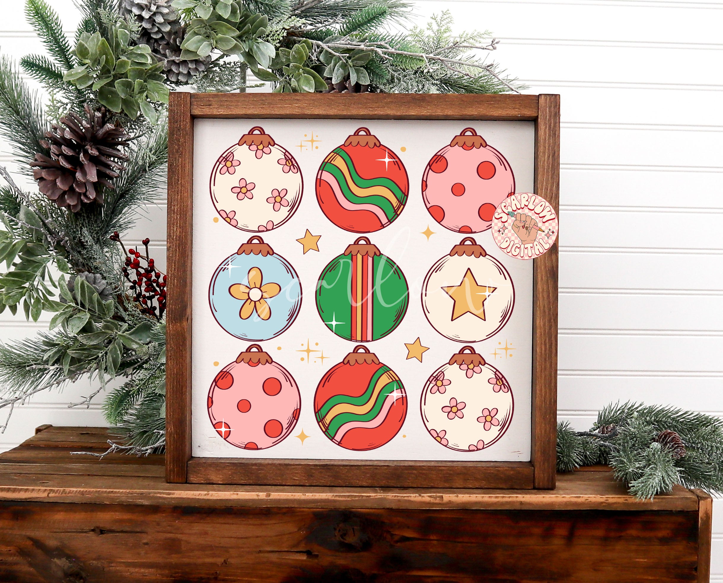 Ornaments PNG-Christmas Sublimation Digital Design Download-floral christmas png, girly christmas png, boho christmas png, flowers png 3