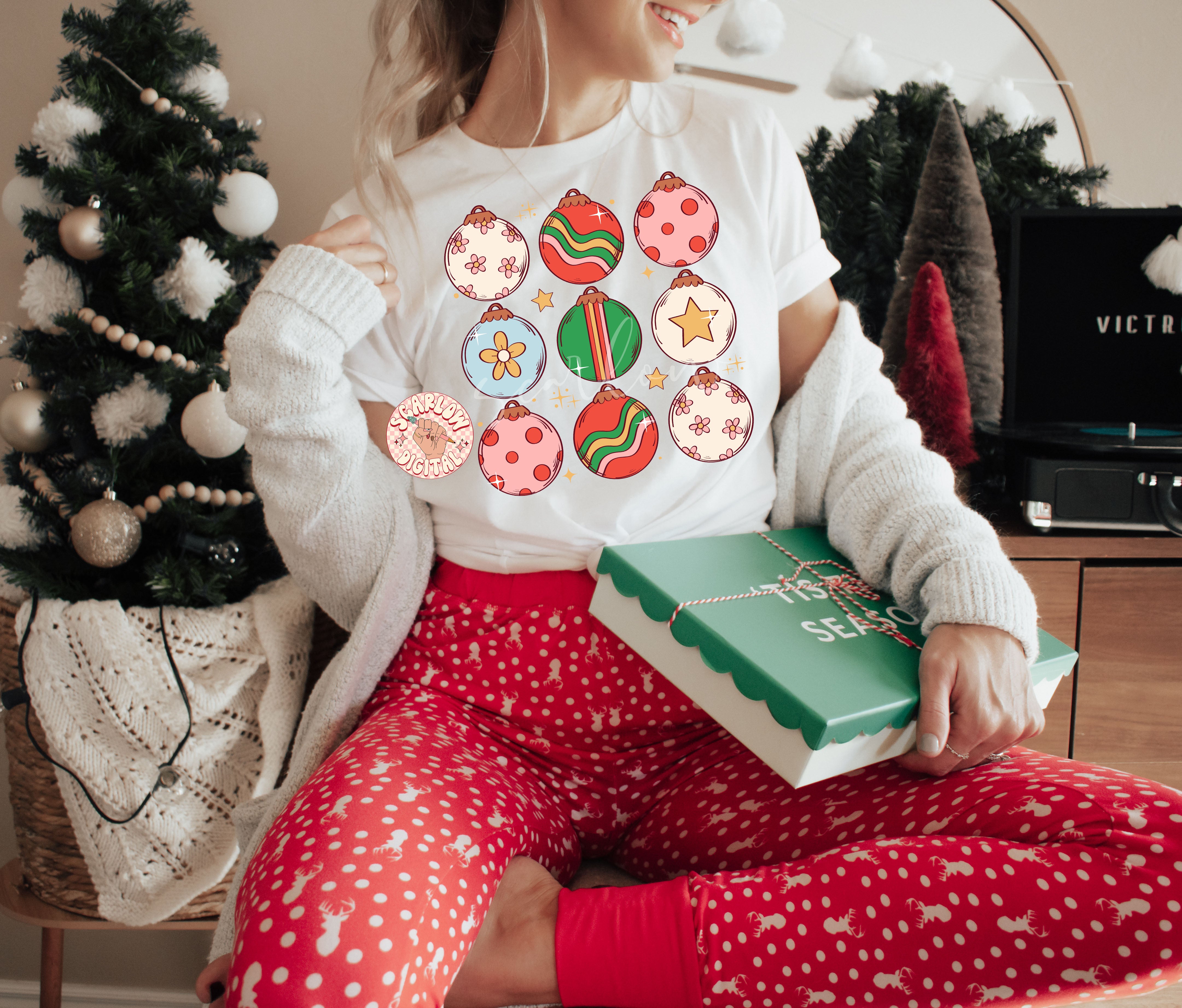 Ornaments PNG-Christmas Sublimation Digital Design Download-floral christmas png, girly christmas png, boho christmas png, flowers png 4