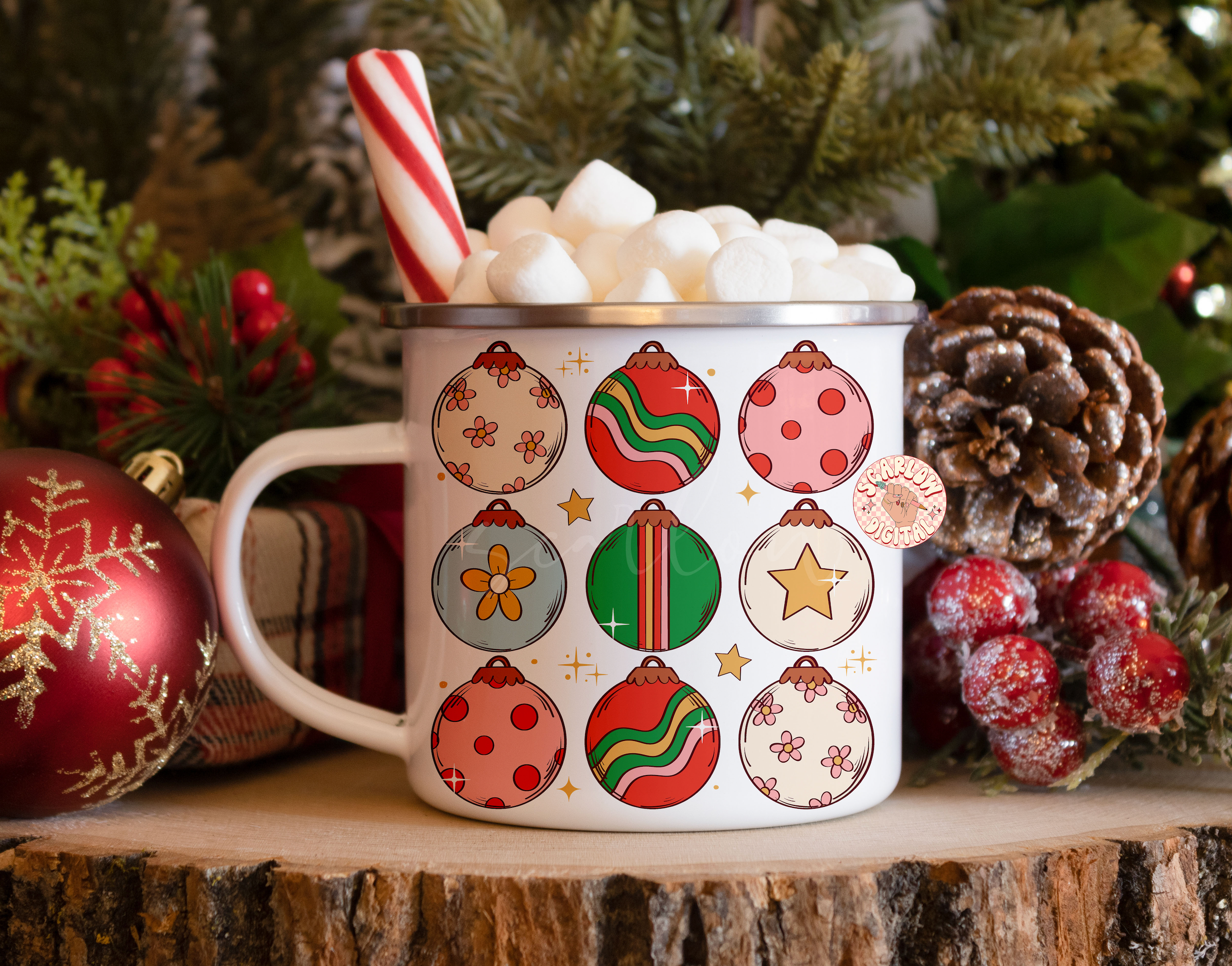 Ornaments PNG-Christmas Sublimation Digital Design Download-floral christmas png, girly christmas png, boho christmas png, flowers png 5