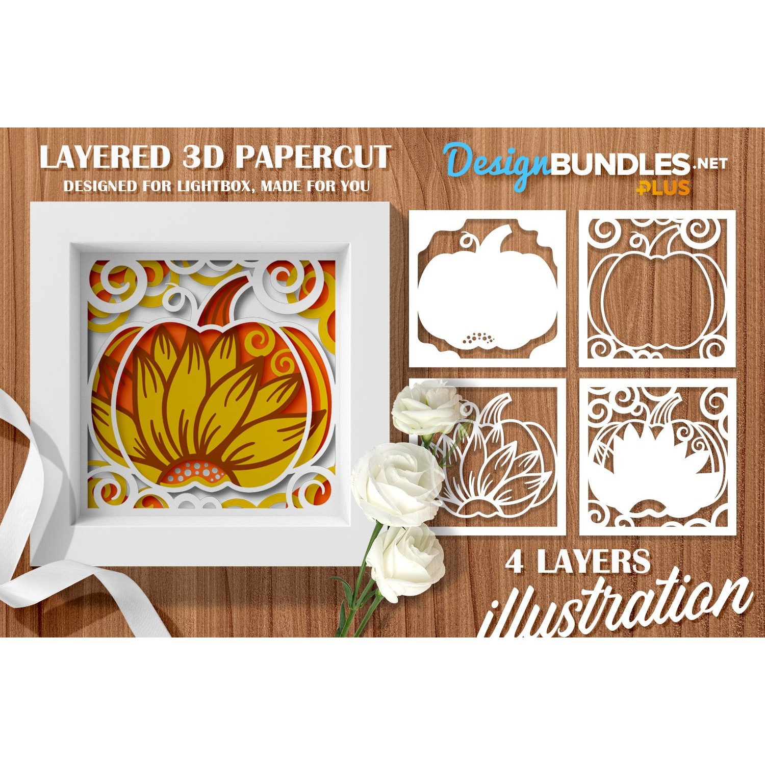 Papercut 3D Layered Sunflower Pumpkin, Paper cut Template