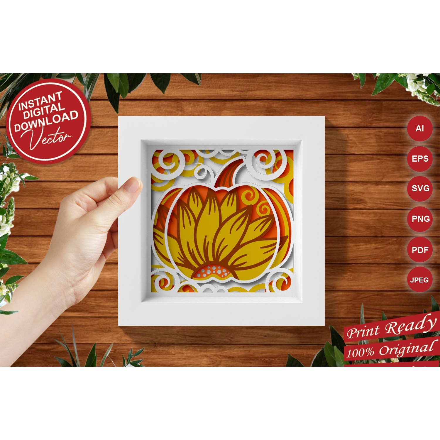 Papercut 3D Layered Sunflower Pumpkin, Paper cut Template 3