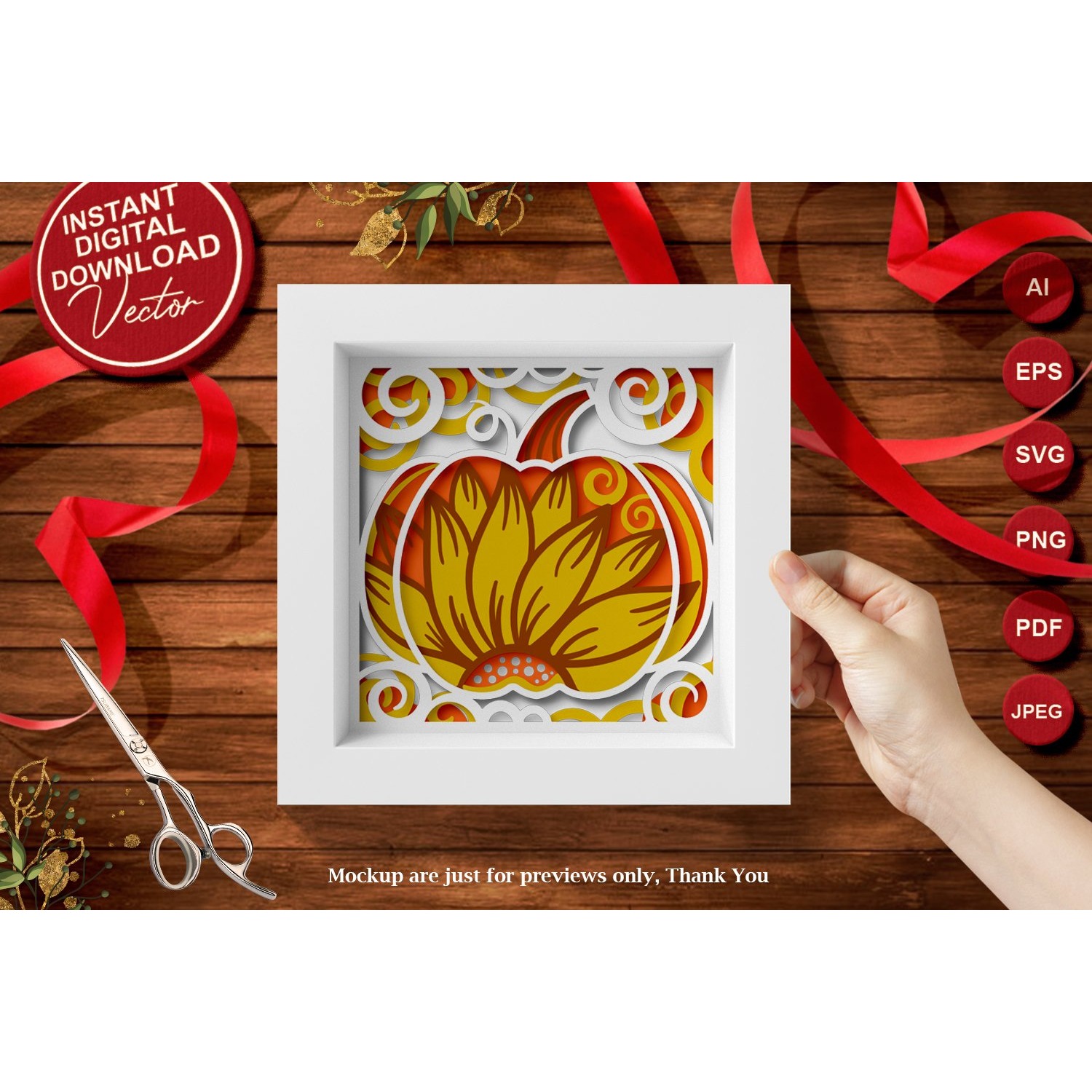 Papercut 3D Layered Sunflower Pumpkin, Paper cut Template 4