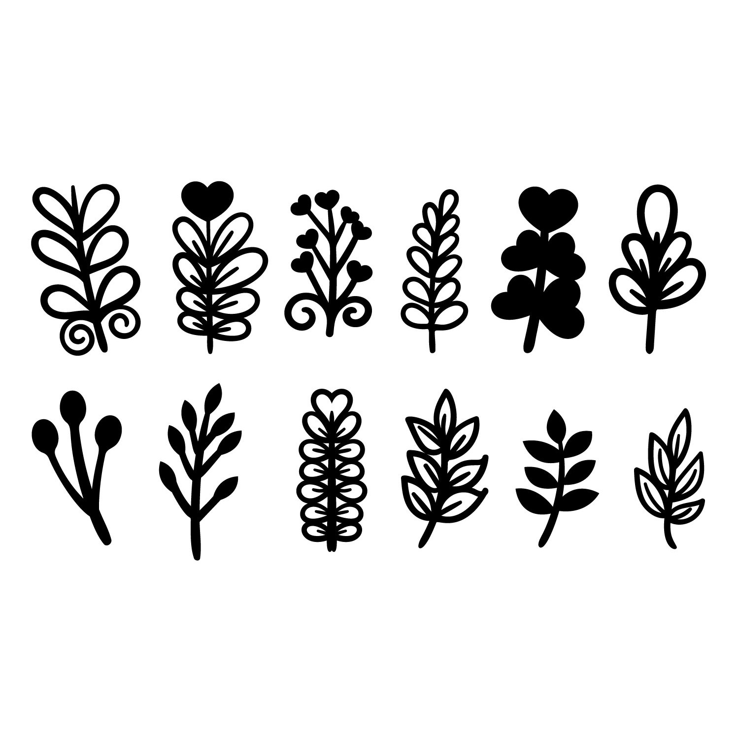 Papercut Botanical Stem Leaves SVG Clipart, Laser Cut Set 2