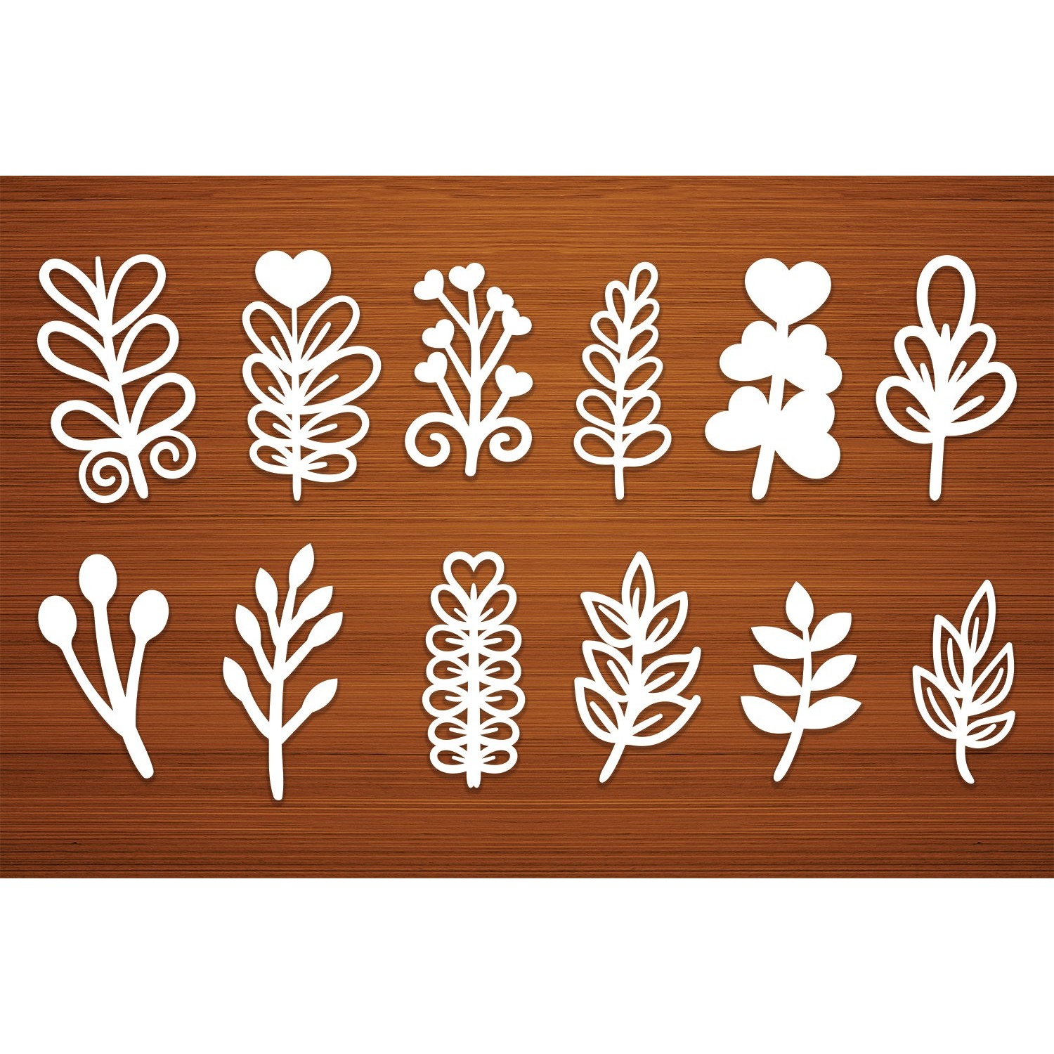 Papercut Botanical Stem Leaves SVG Clipart, Laser Cut Set 5