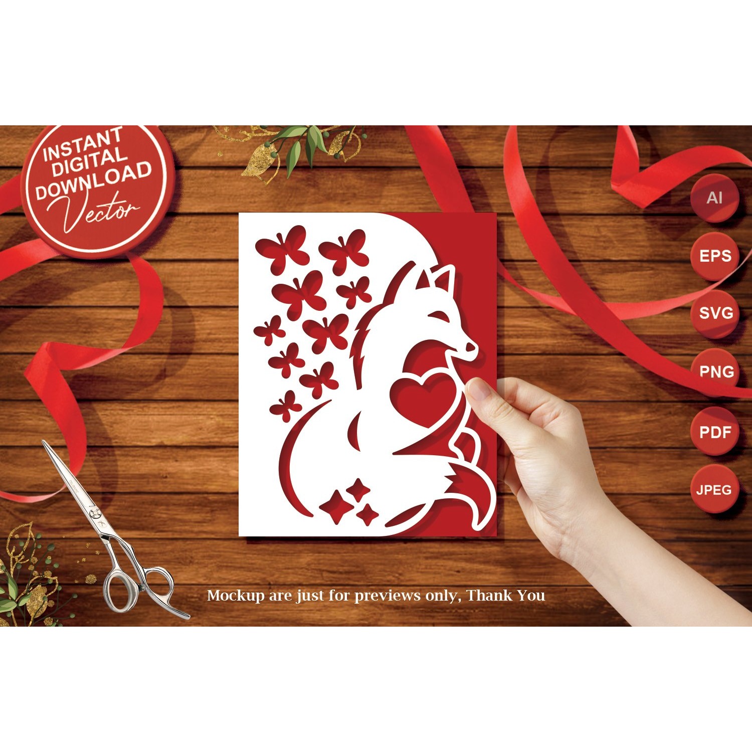 Papercut Fox with Butterflies and Heart Card Cover Design
