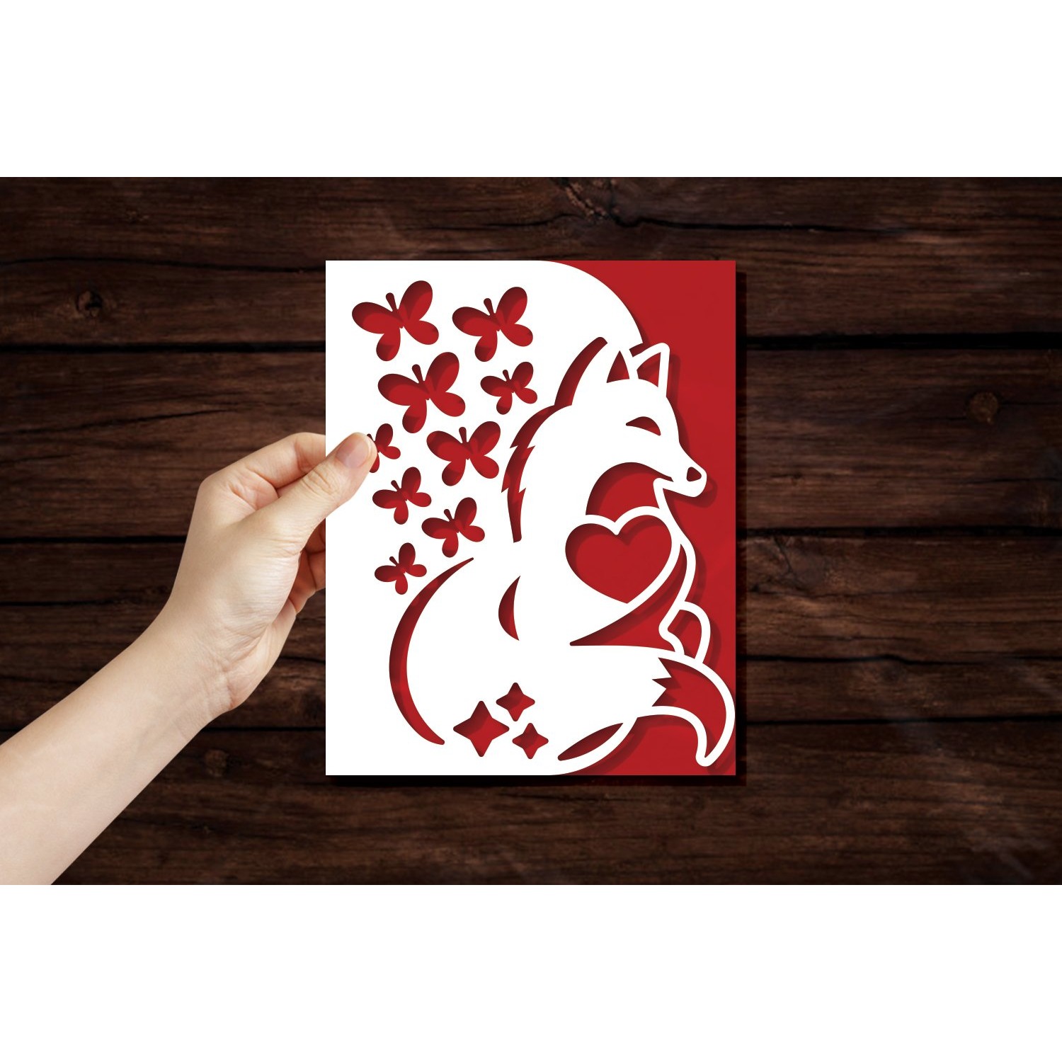 Papercut Fox with Butterflies and Heart Card Cover Design 3
