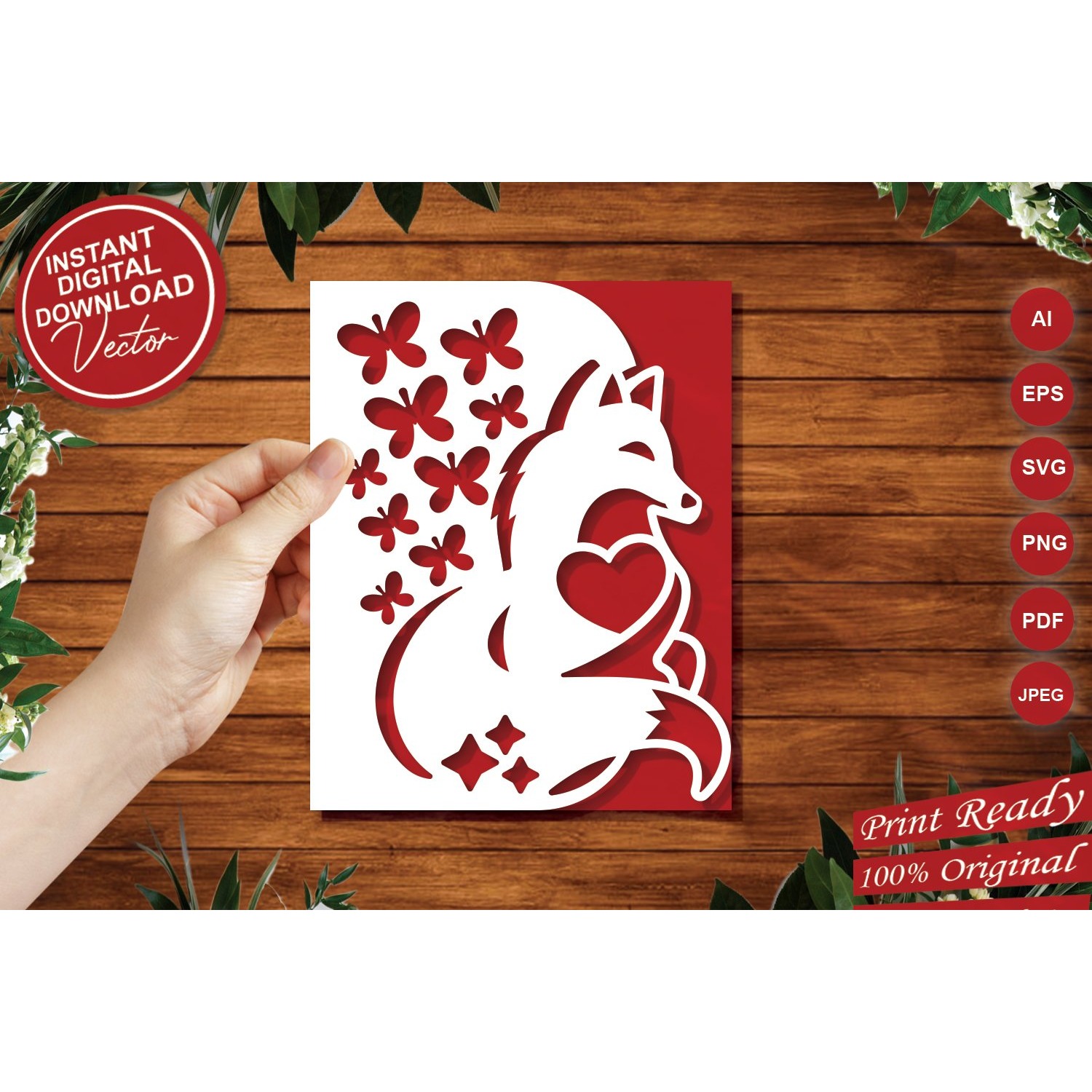 Papercut Fox with Butterflies and Heart Card Cover Design 5