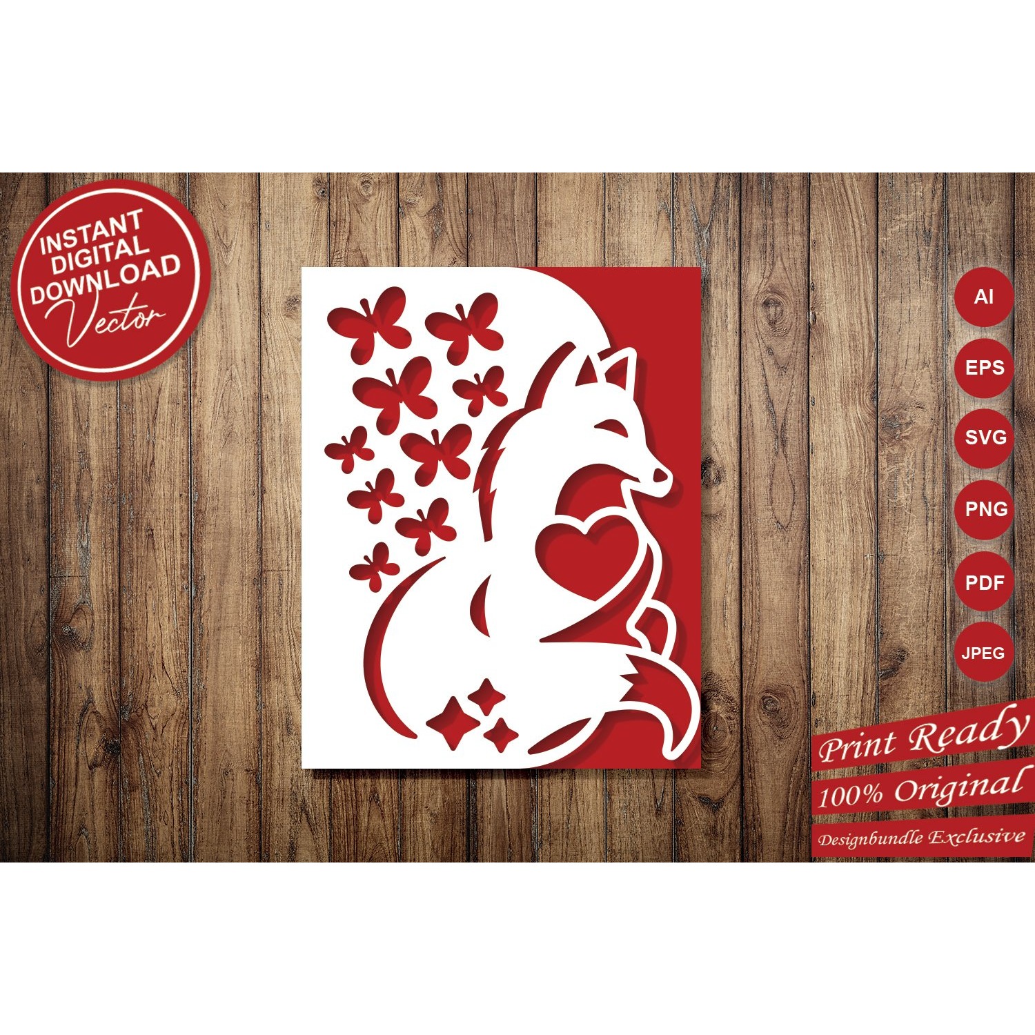 Papercut Fox with Butterflies and Heart Card Cover Design 6