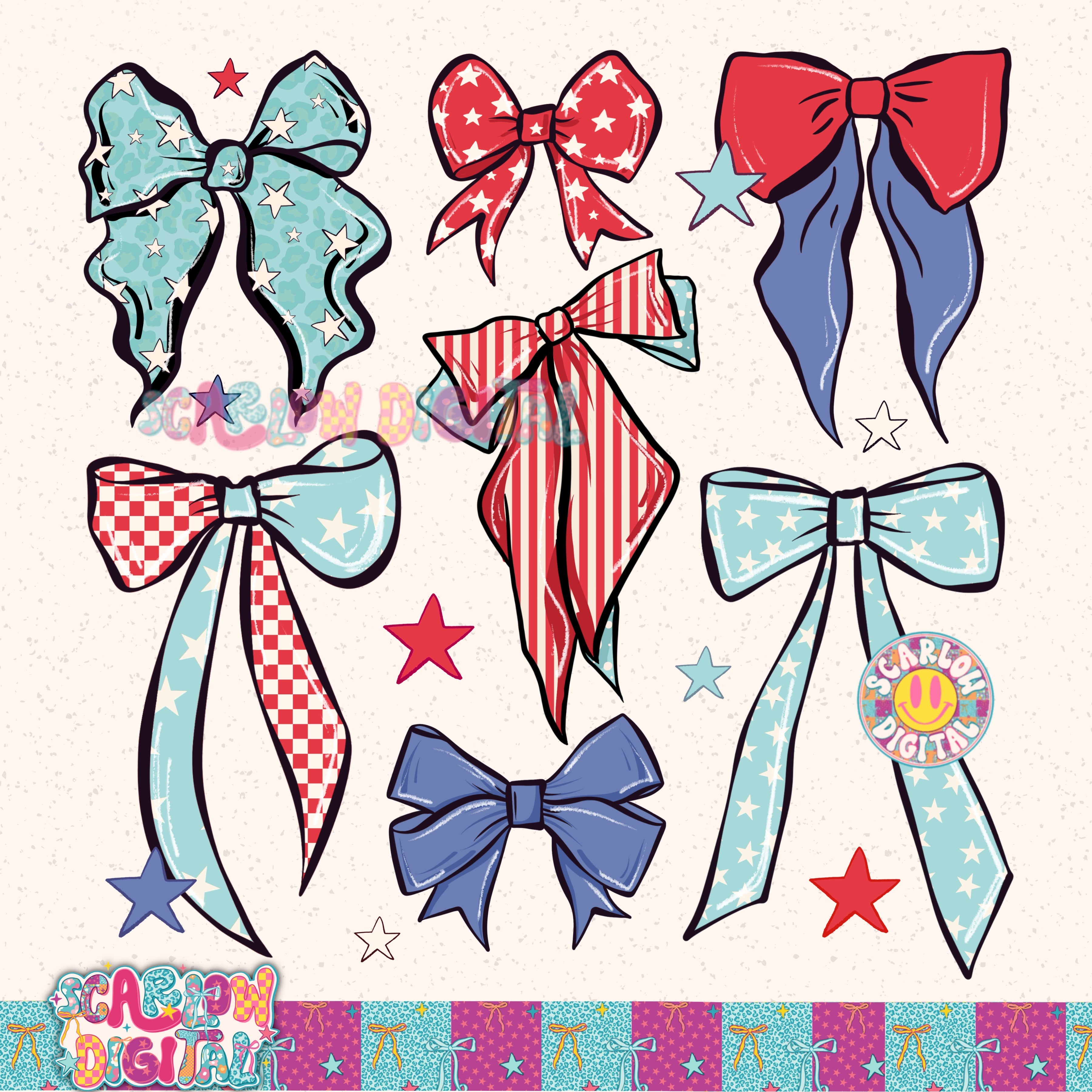 Patriotic Bows PNG Digital Design 2