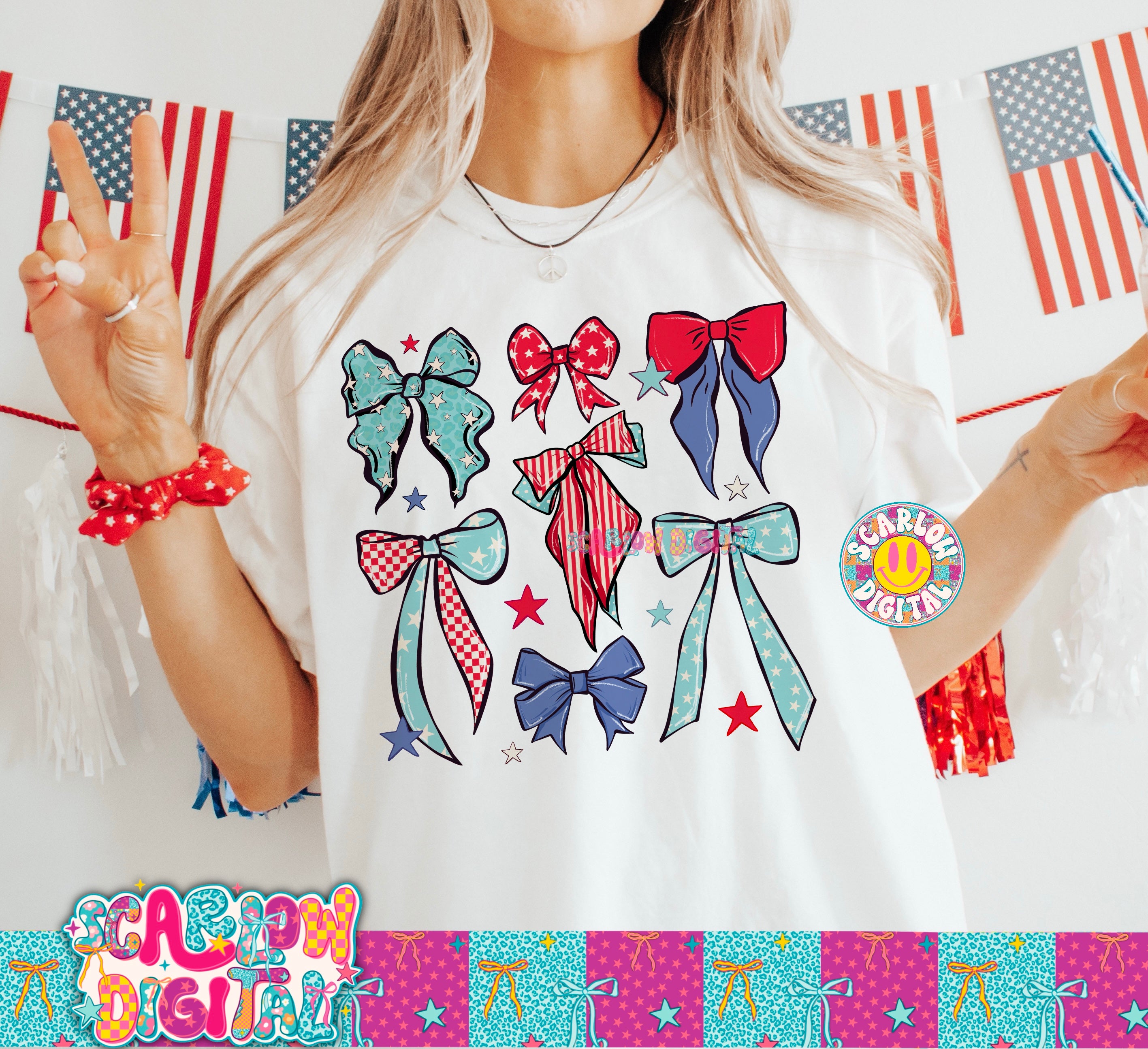 Patriotic Bows PNG Digital Design 3