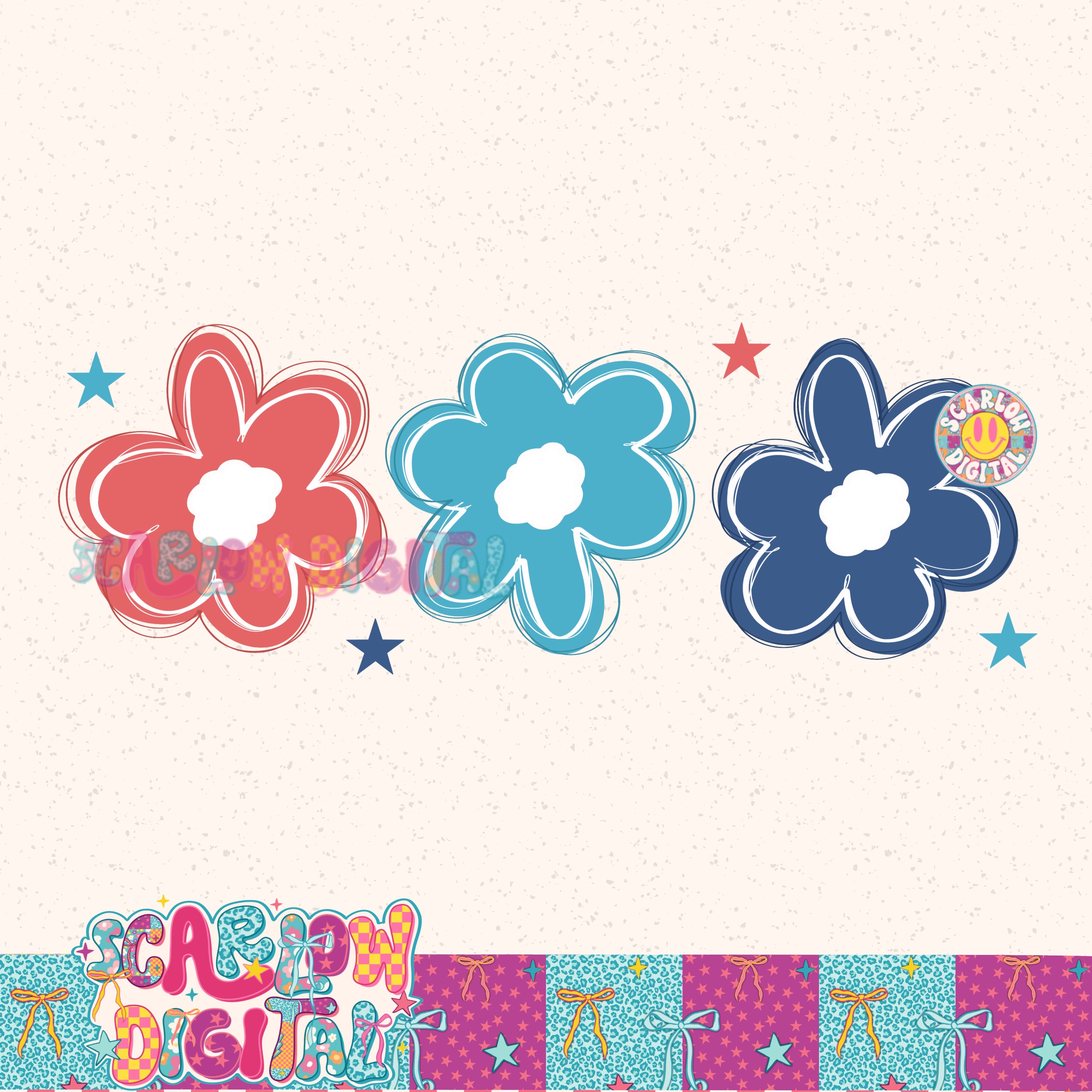Patriotic Flowers PNG Digital Design