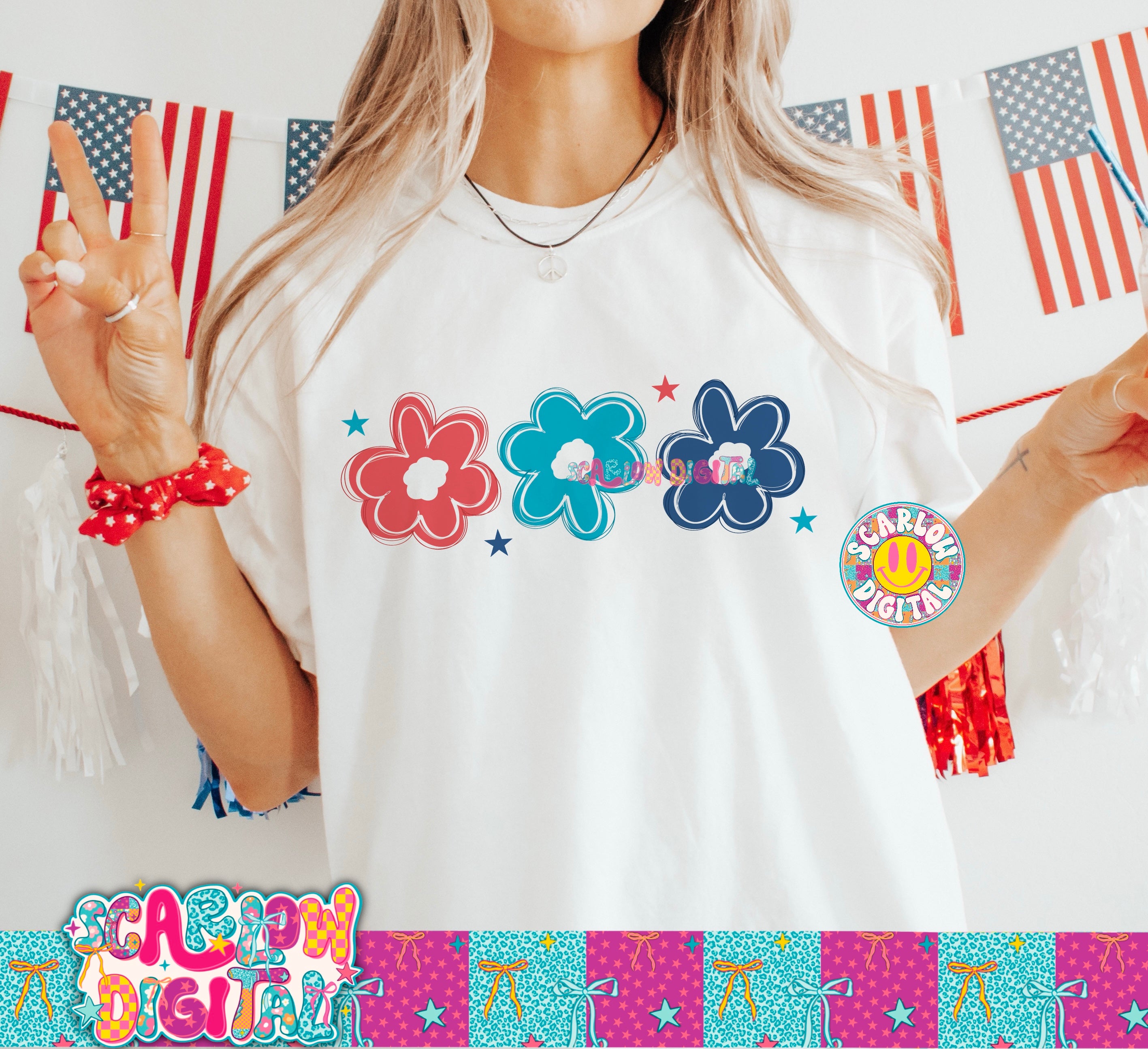 Patriotic Flowers PNG Digital Design 3