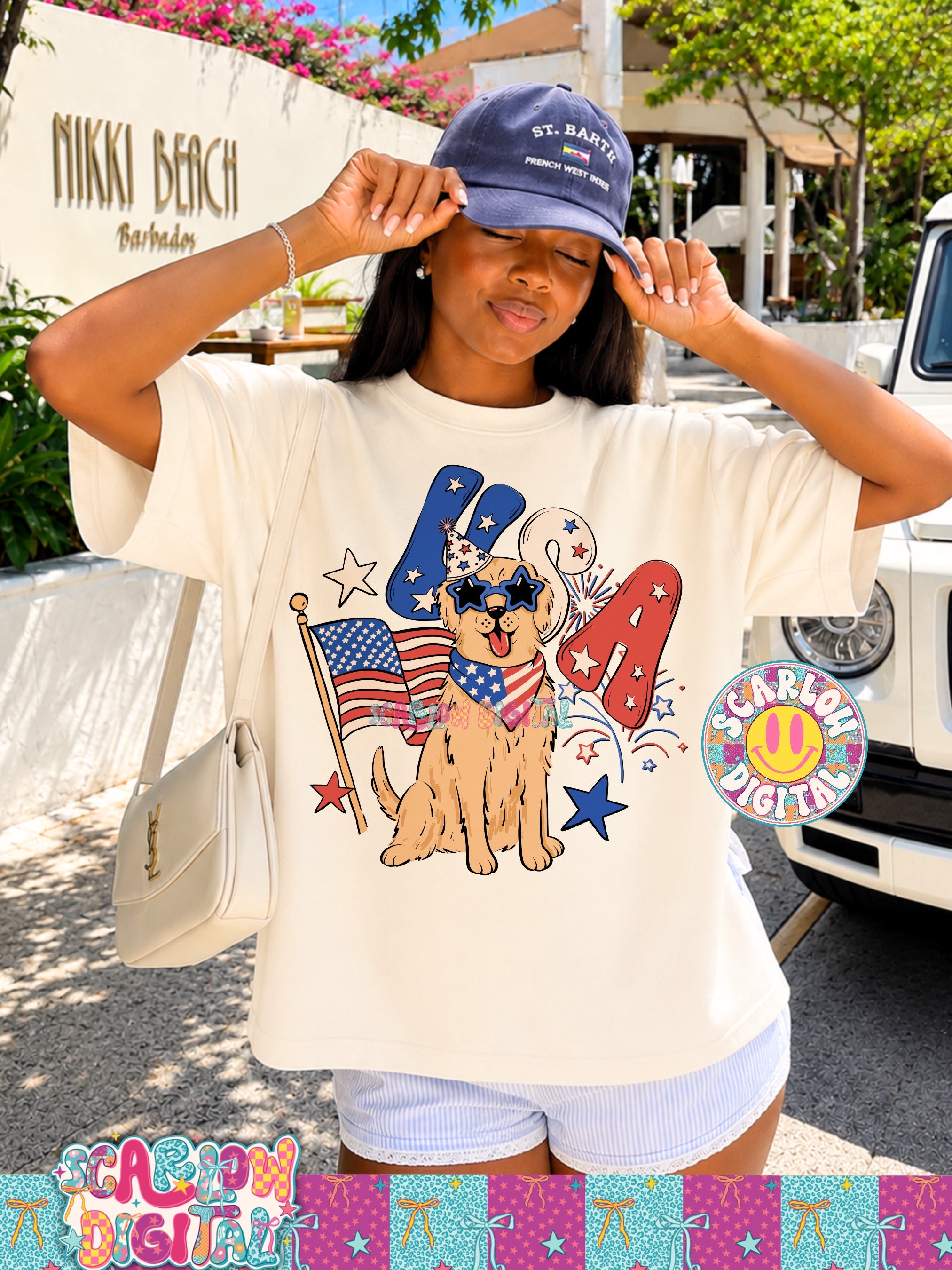 Patriotic Golden Retriever USA PNG Digital Design 2