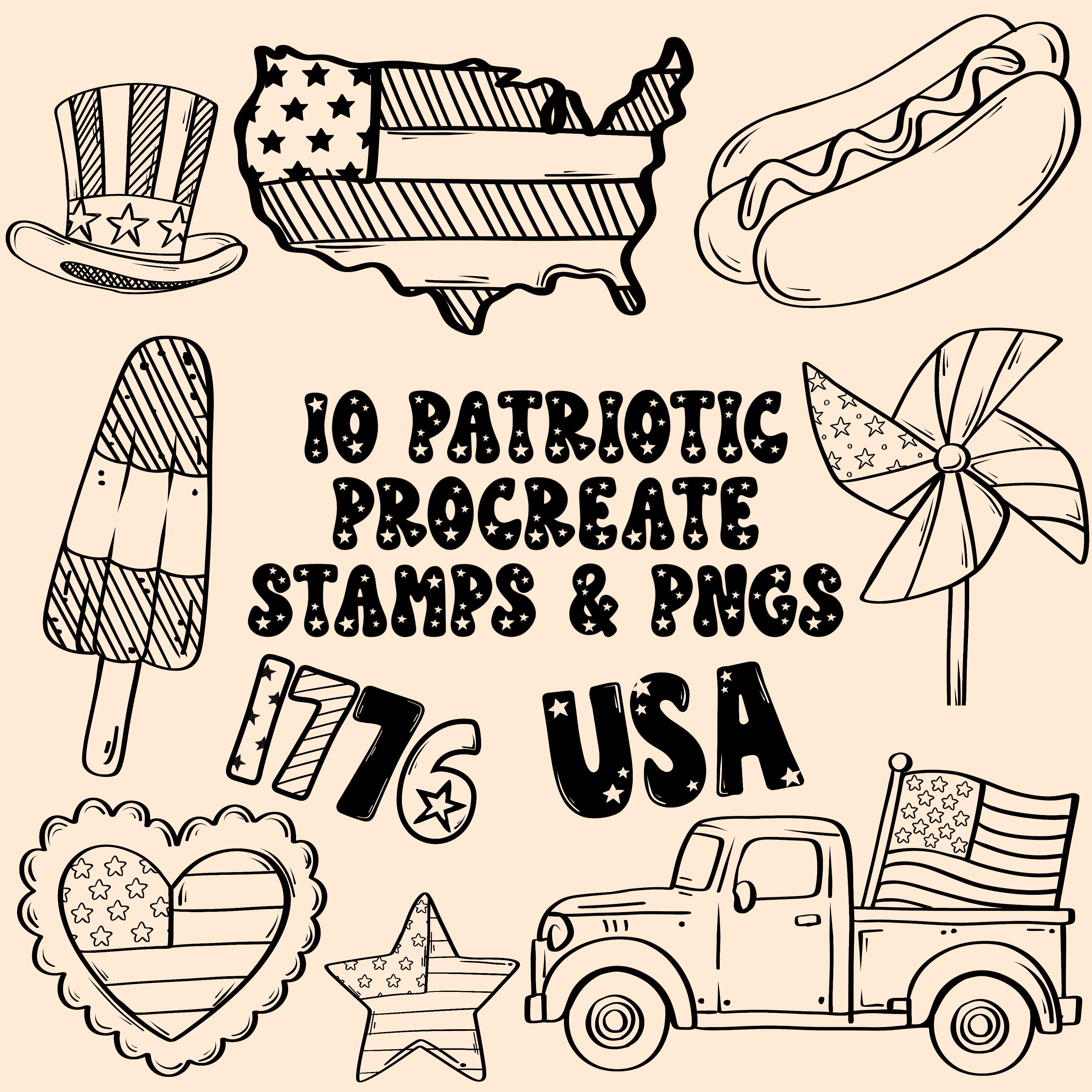 Patriotic Procreate Stamps & PNGs