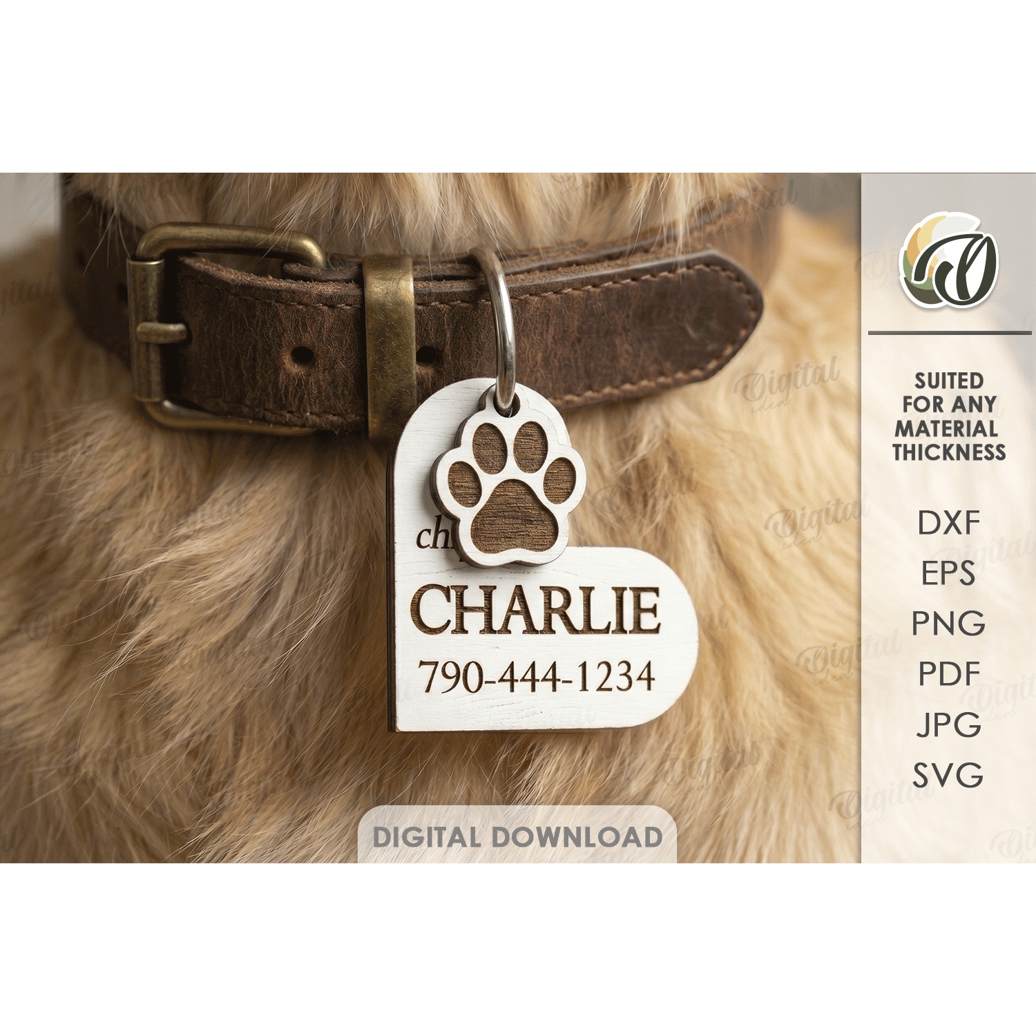 Personalized Pet Tag Laser Cut. Collar Tag. Pet Lover SVG