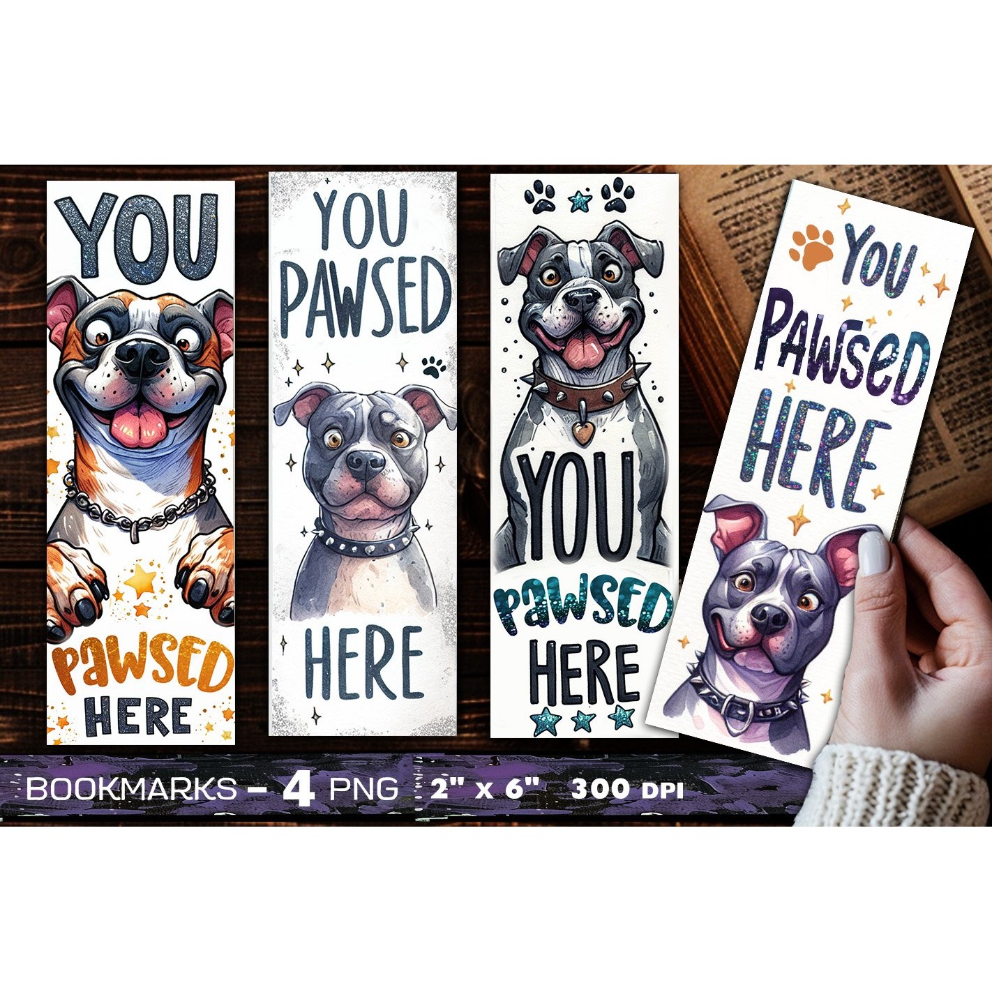 Pitbull bookmark, dog bookmark, you pawsed here bookmark