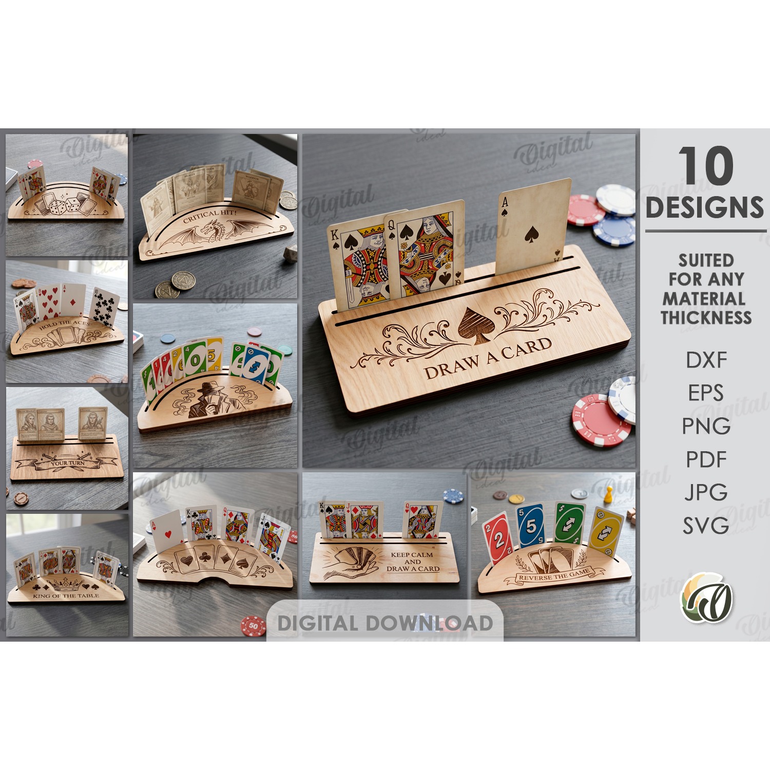 Playing Card Holders Bundle Laser Cut. Card Stand SVG