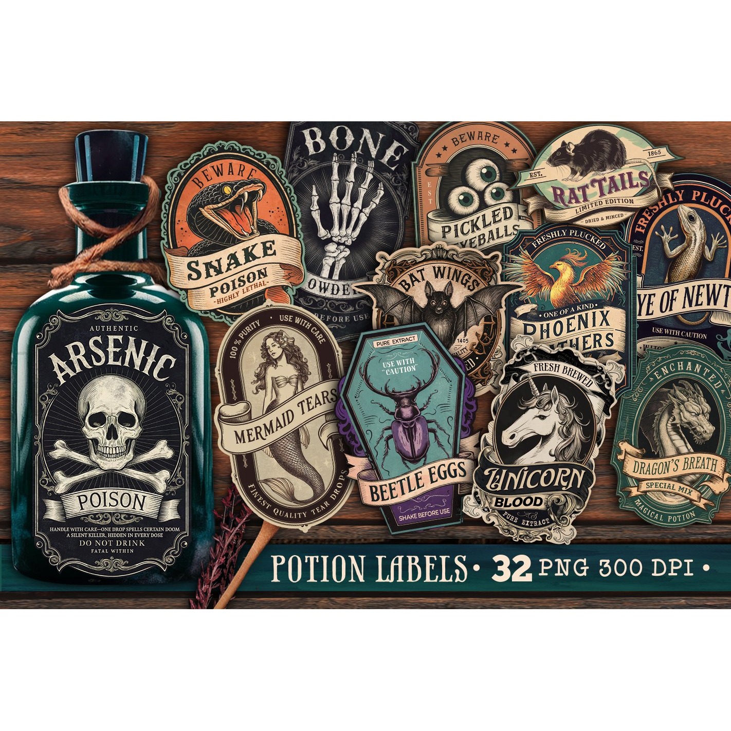 Potion Labels Bundle 32 designs PNG Apothecary Halloween