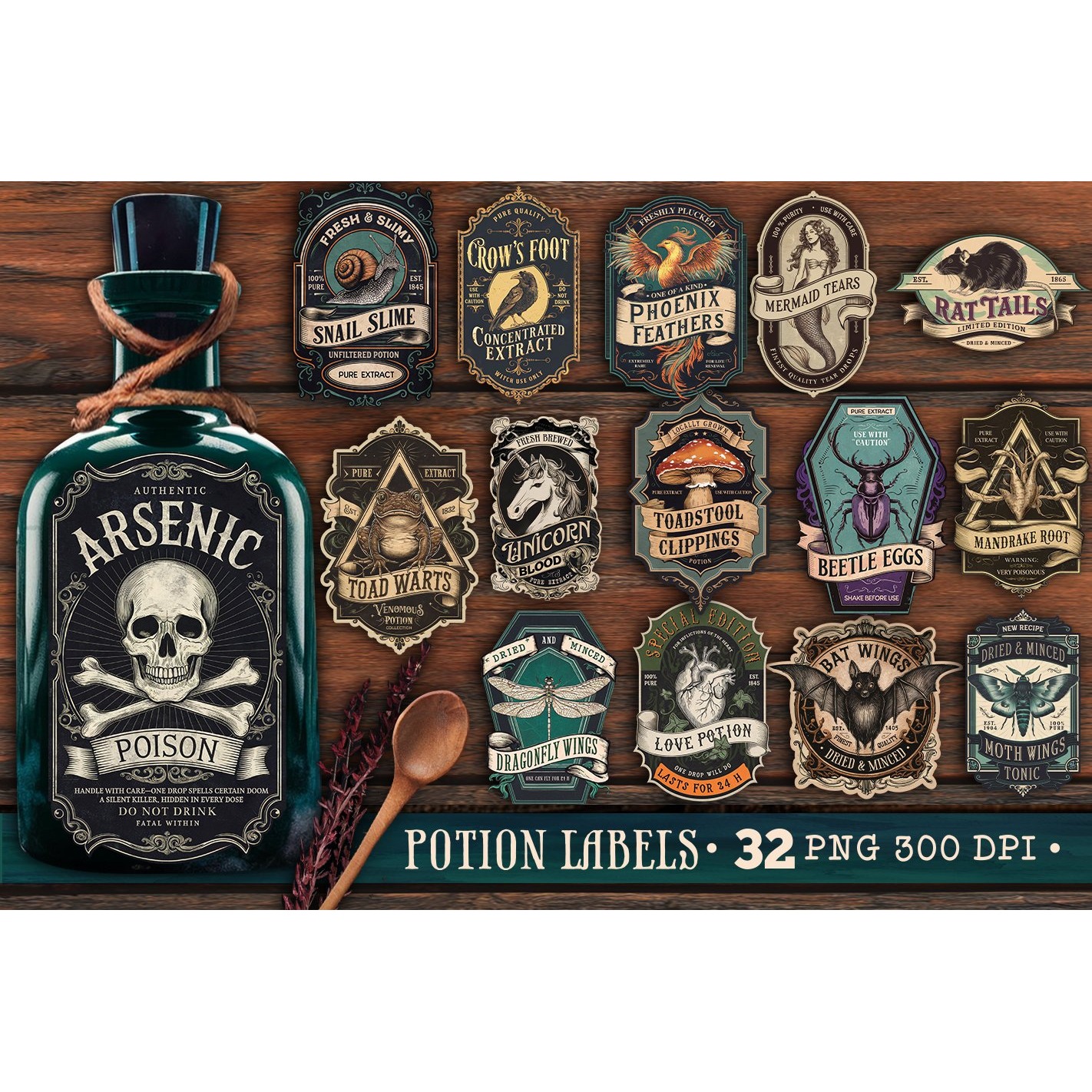 Potion Labels Bundle 32 designs PNG Apothecary Halloween 3