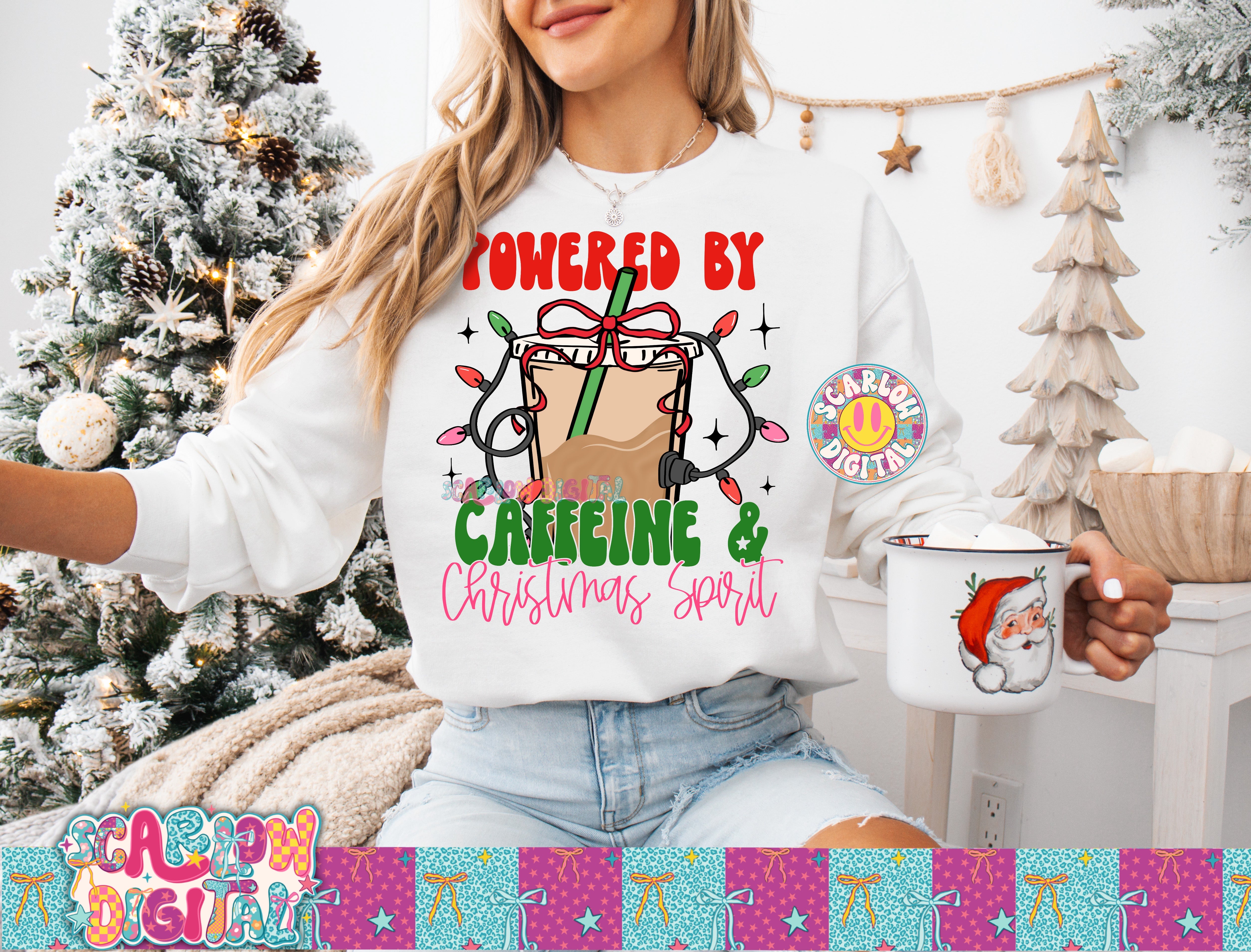 Powered by Caffeine and Christmas Spirit PNG Digital Design 2