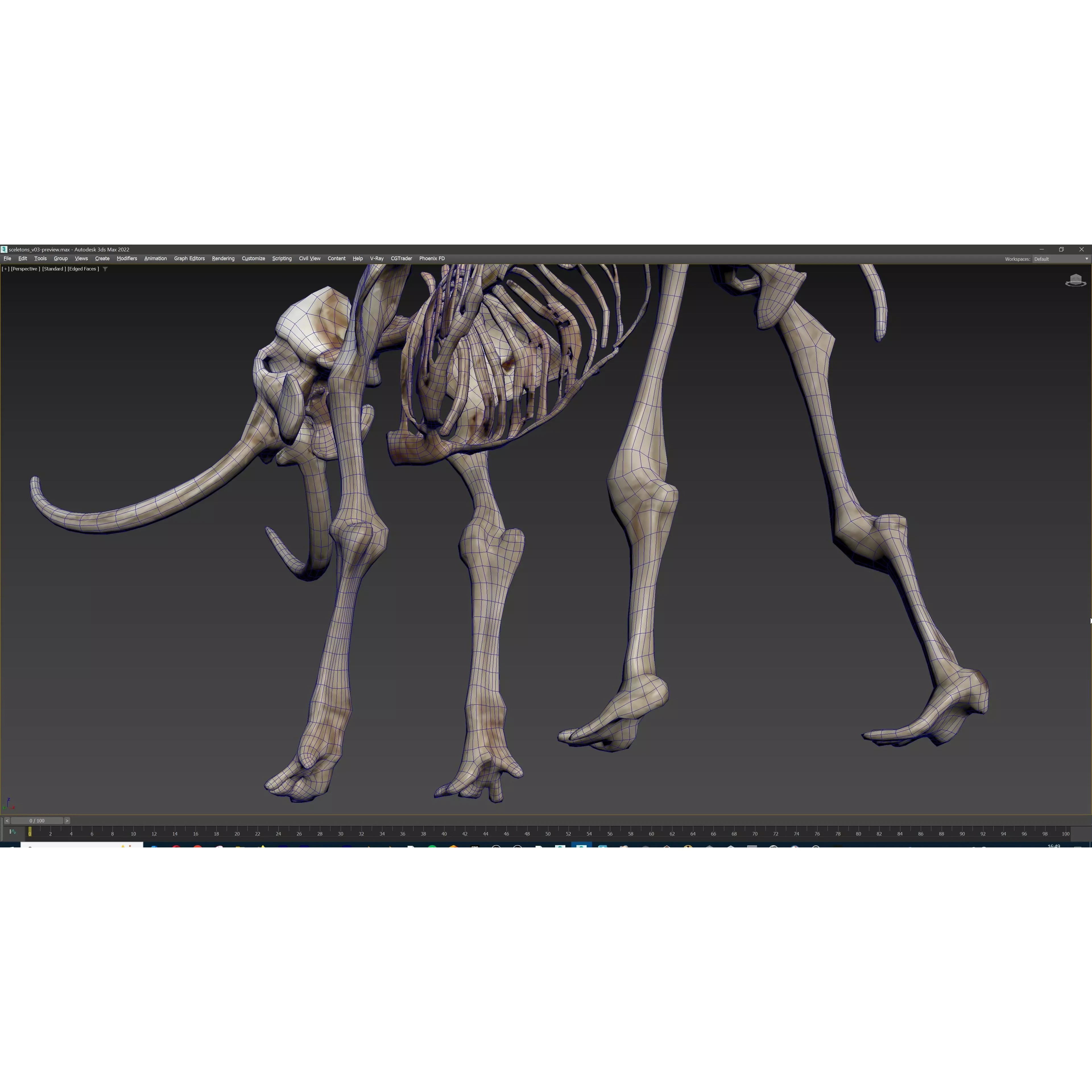Prehistoric mammoth skeleton with prominent curved tusks Free low-poly 3D model 9