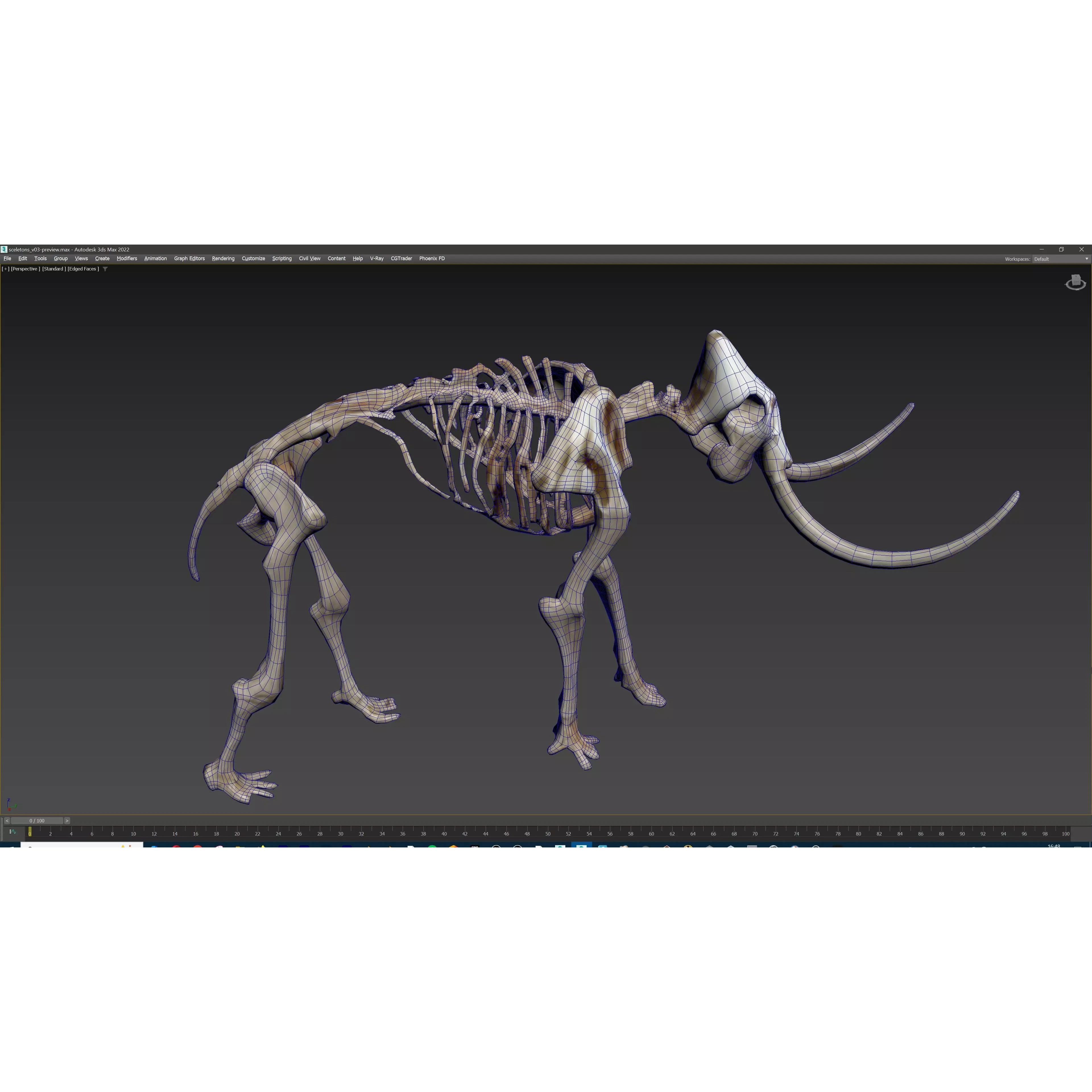 Prehistoric mammoth skeleton with prominent curved tusks Free low-poly 3D model 10