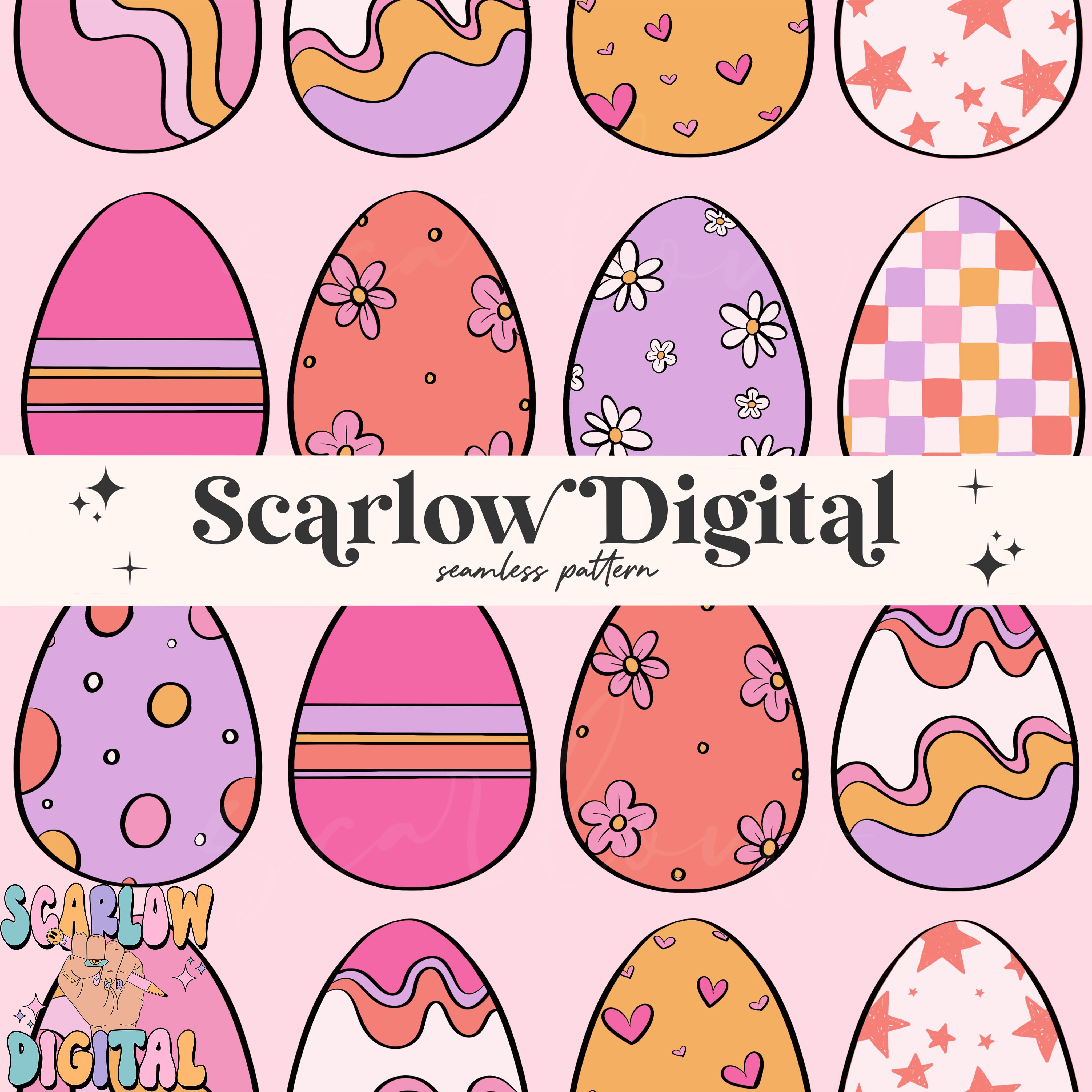 Preppy Eggs Seamless Pattern-Easter Sublimation Digital Design Download-girly seamless pattern, spring seamless file, easter seamless design 2