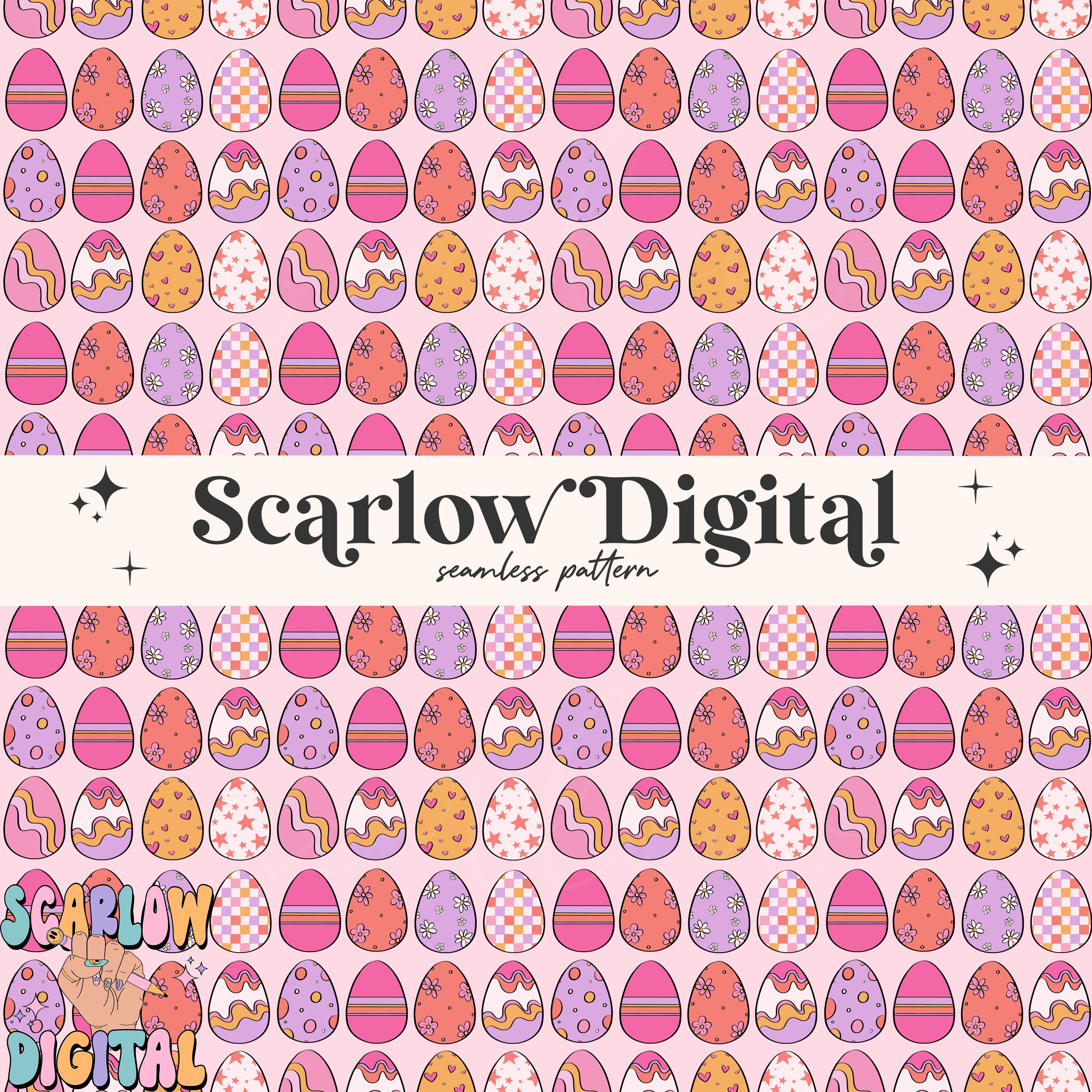 Preppy Eggs Seamless Pattern-Easter Sublimation Digital Design Download-girly seamless pattern, spring seamless file, easter seamless design 3