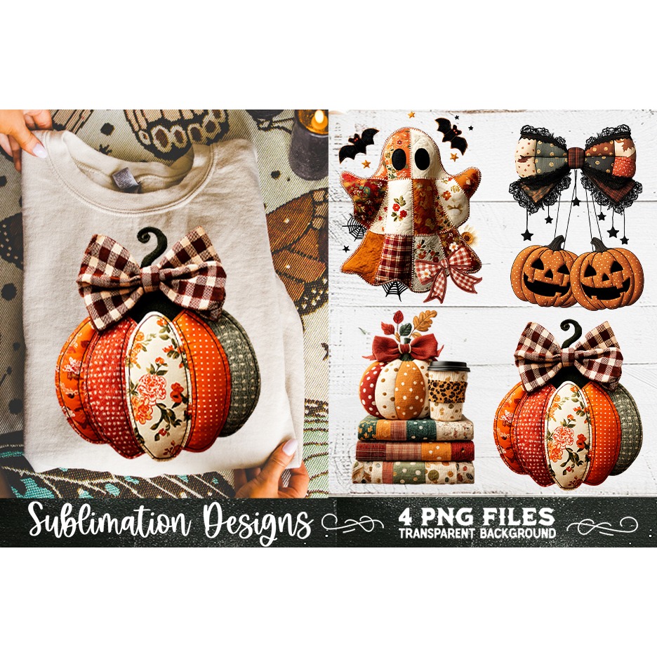 Preppy Floral Fall Patchwork 4 PNG Retro Sublimation