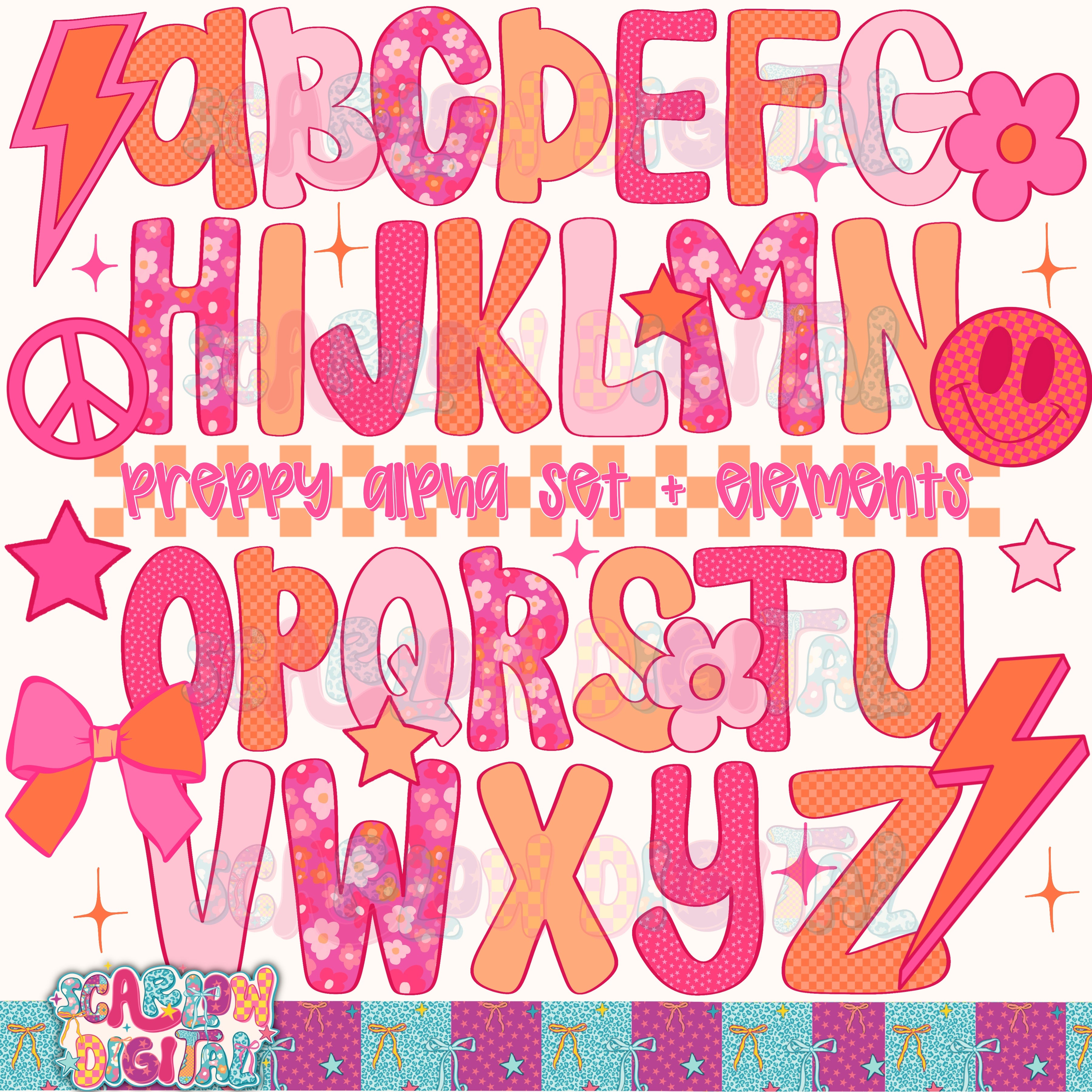 Preppy Girl Alphabet Set Digital Design