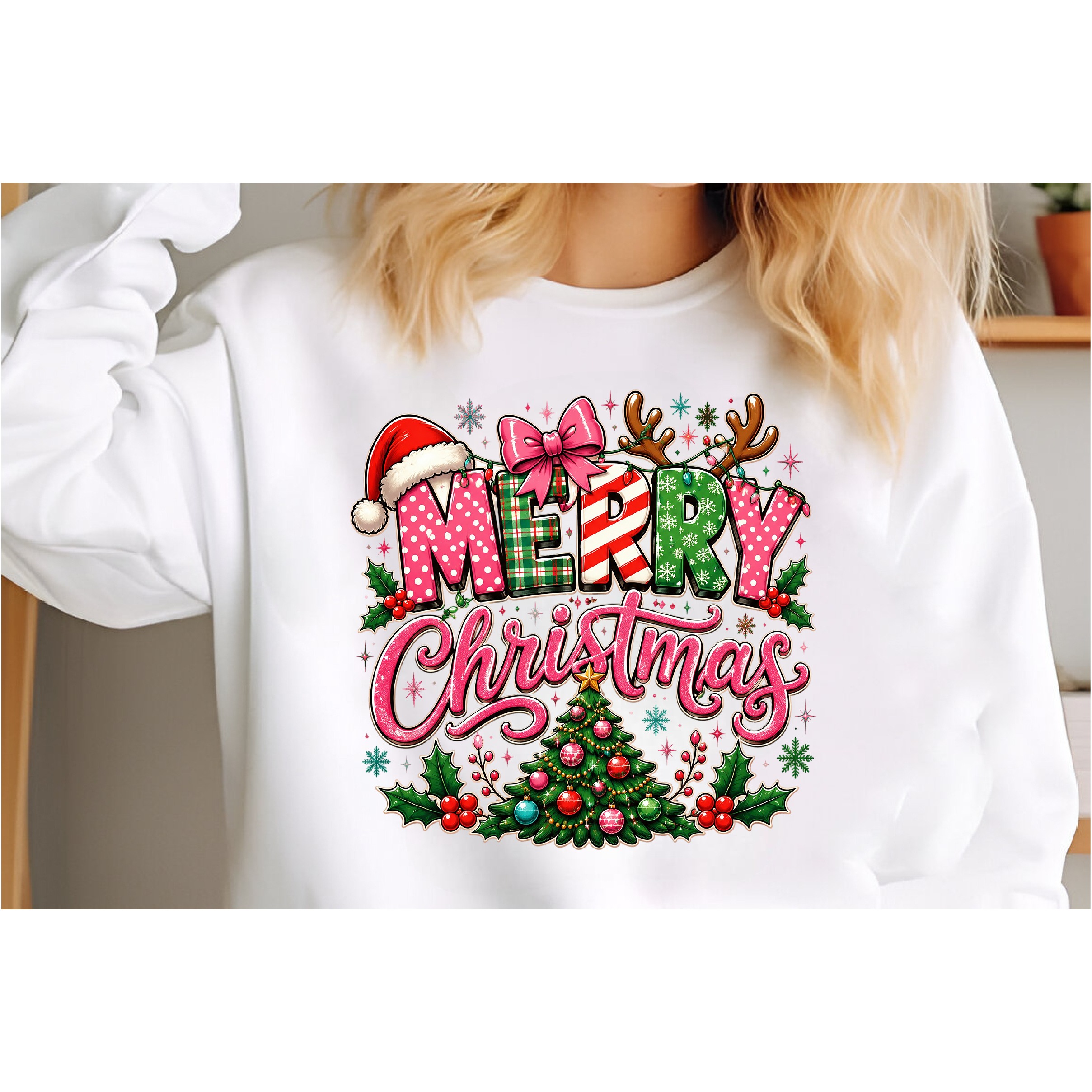 Preppy Merry Christmas Png, Retro Christmas