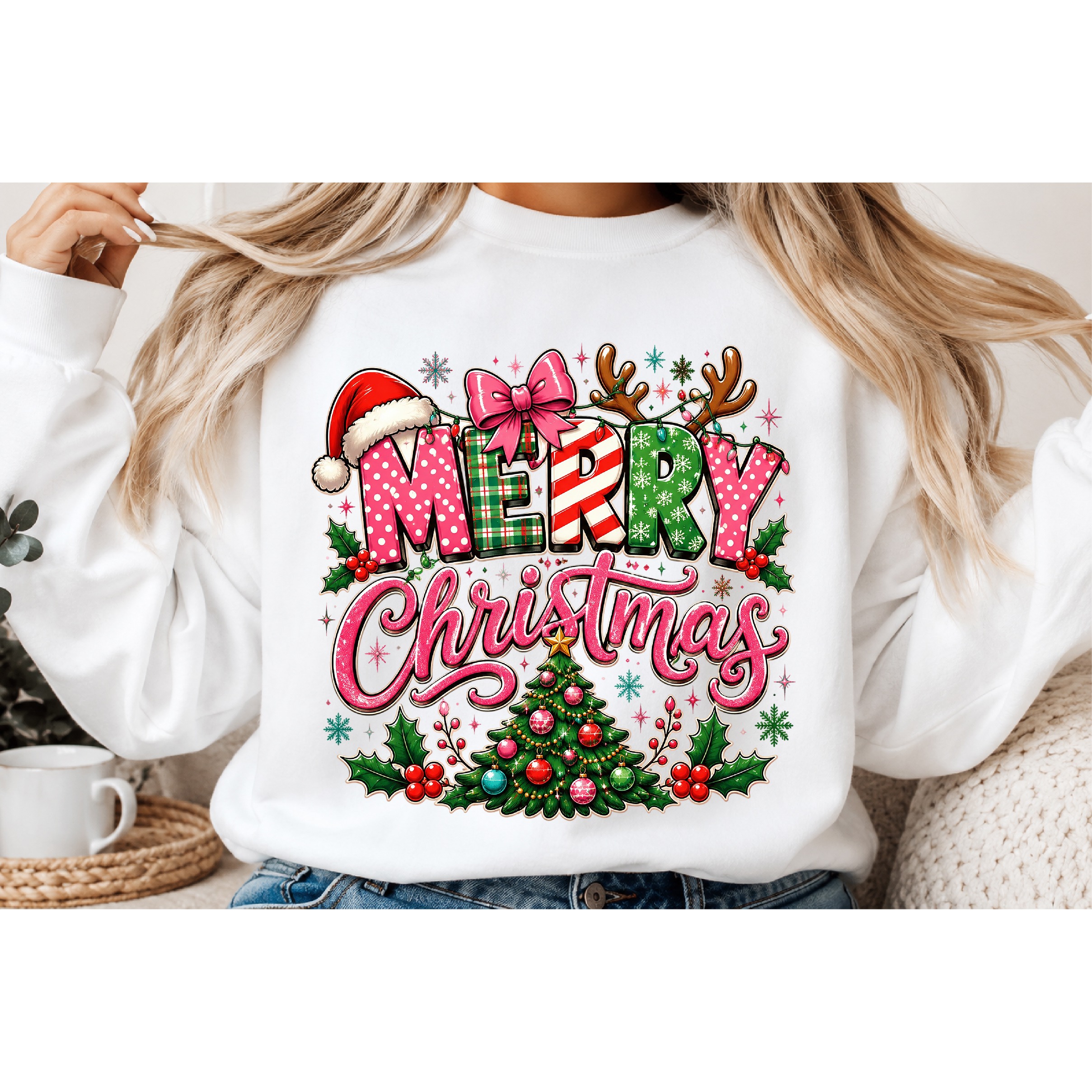 Preppy Merry Christmas Png, Retro Christmas 3