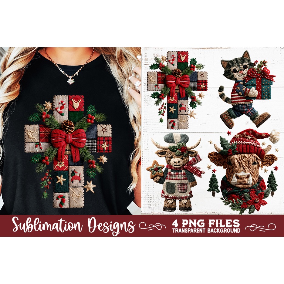 Preppy Rustic Christmas Patchwork Sublimation Designs (10) 2