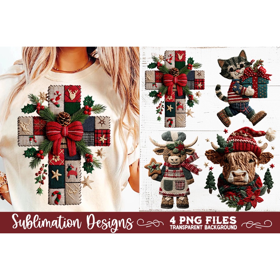 Preppy Rustic Christmas Patchwork Sublimation Designs (10) 5