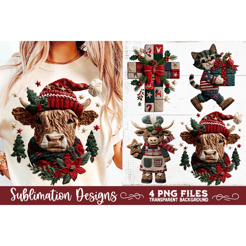 Preppy Rustic Christmas Patchwork Sublimation Designs (10) 8