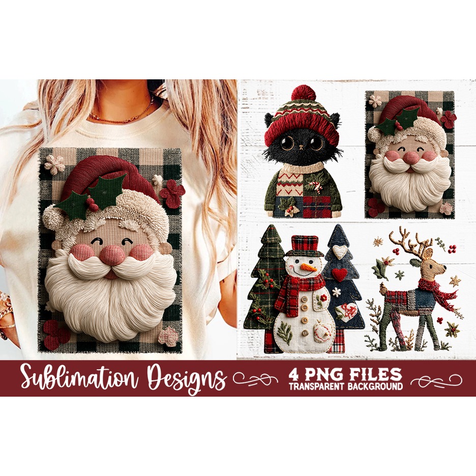 Preppy Rustic Christmas Patchwork Sublimation Designs (12) 2