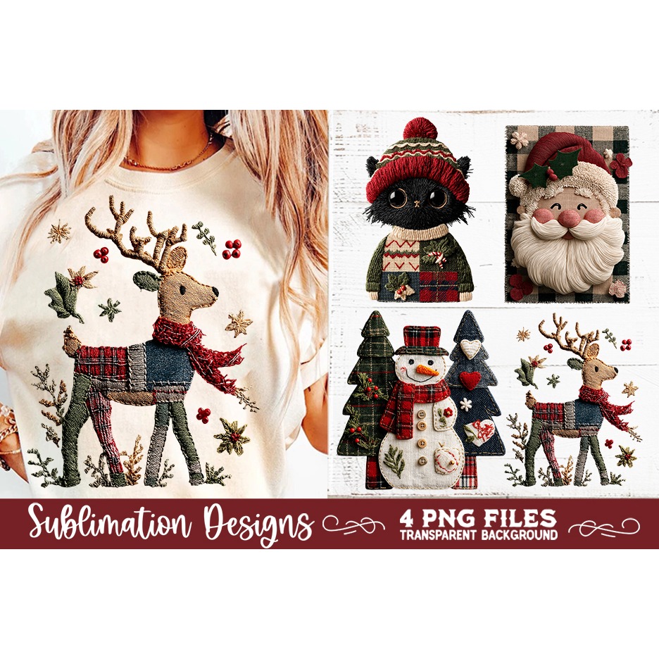 Preppy Rustic Christmas Patchwork Sublimation Designs (12) 7